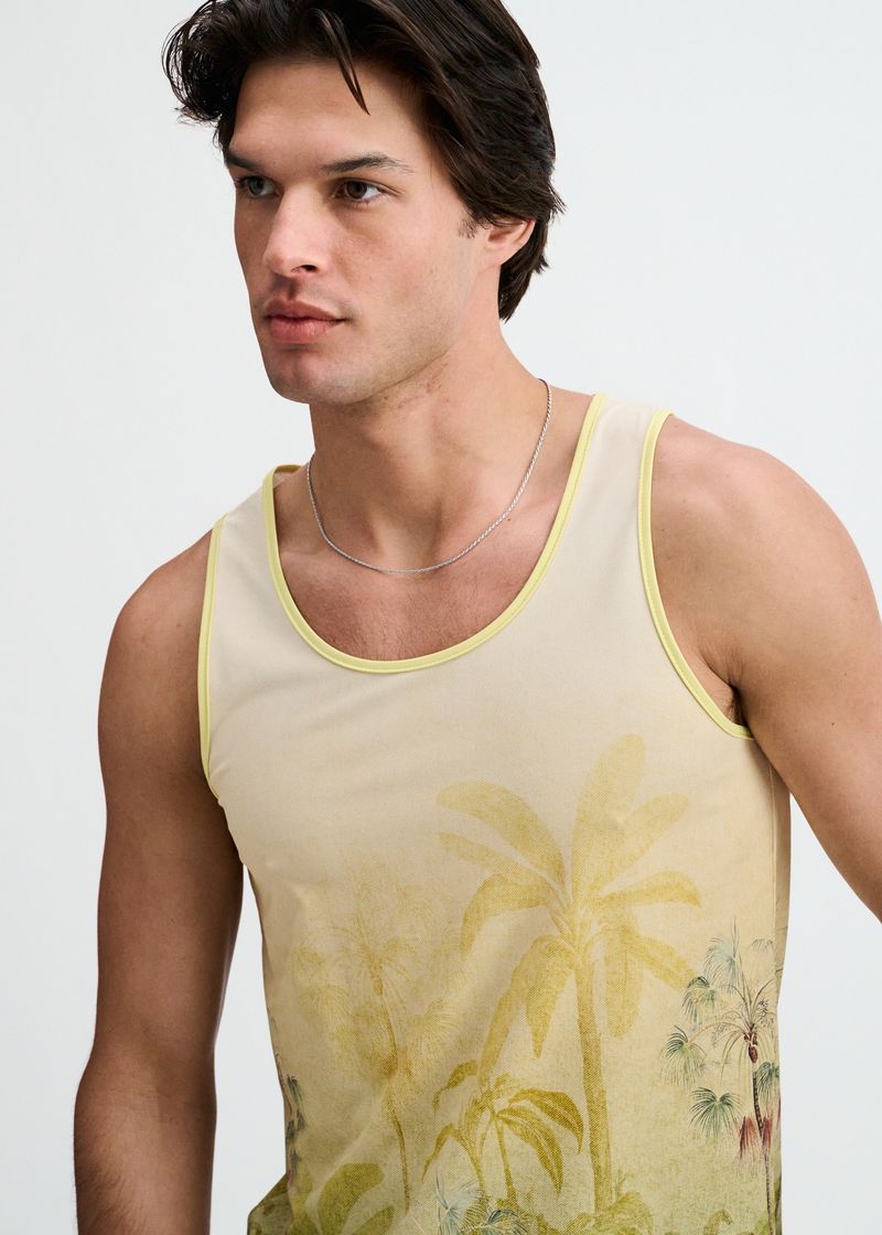 GOLD/GREEN TROPICS PRINTED STRETCH MESH TANK ST-11146