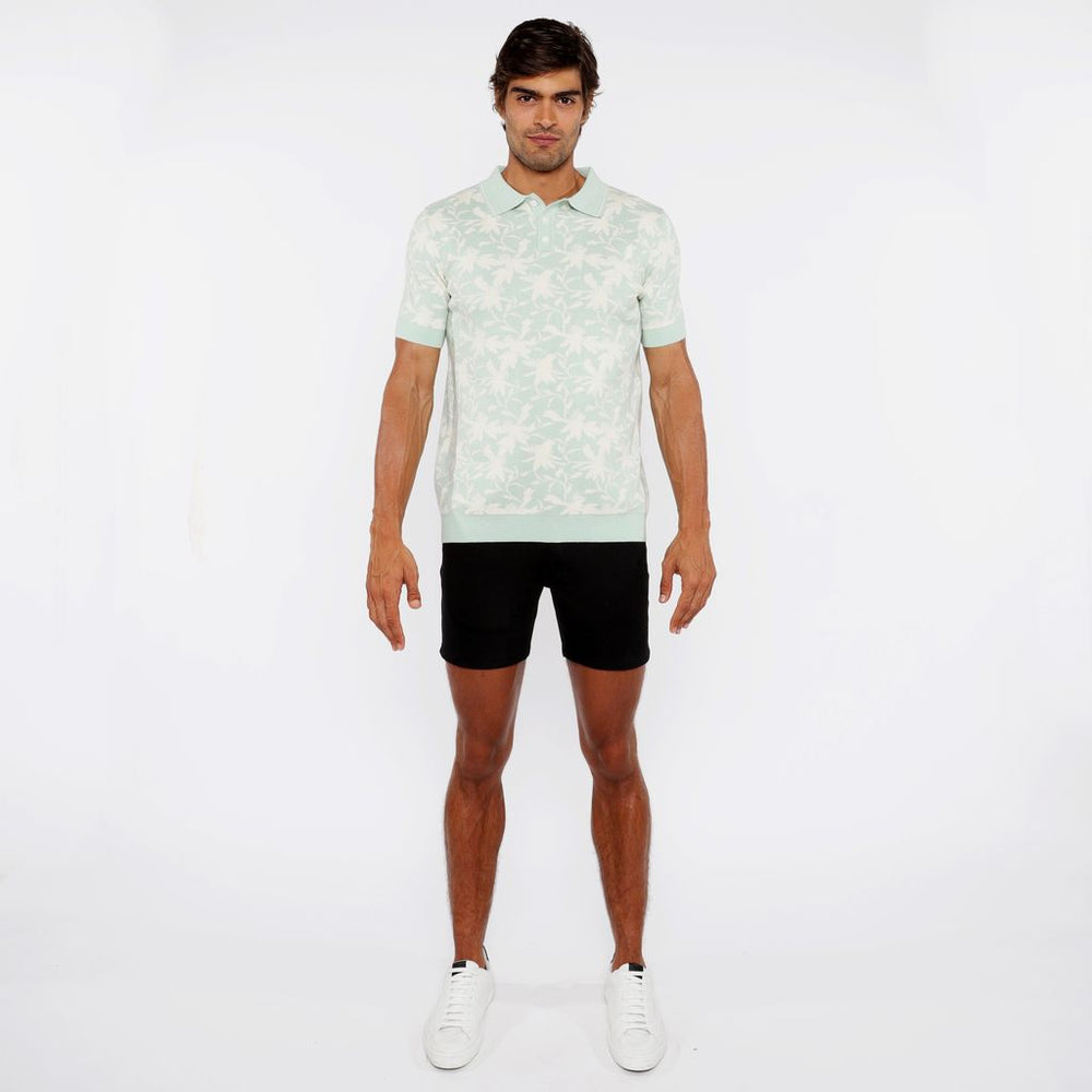 ALOE/CREAM FOLIAGE JACQUARD KNIT 3-BUTTON POLO ST-24306