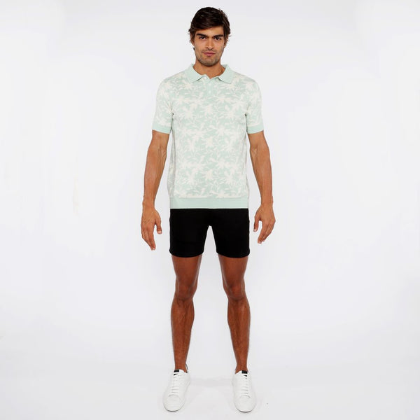 ALOE/CREAM FOLIAGE JACQUARD KNIT 3-BUTTON POLO ST-24306