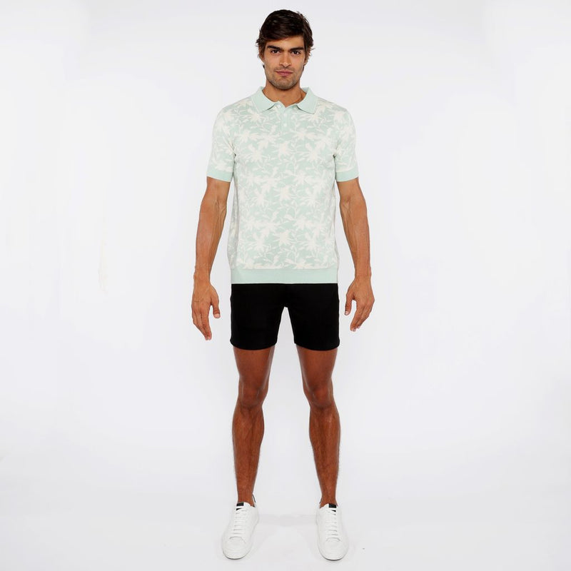 ALOE/CREAM FOLIAGE JACQUARD KNIT 3-BUTTON POLO ST-24306