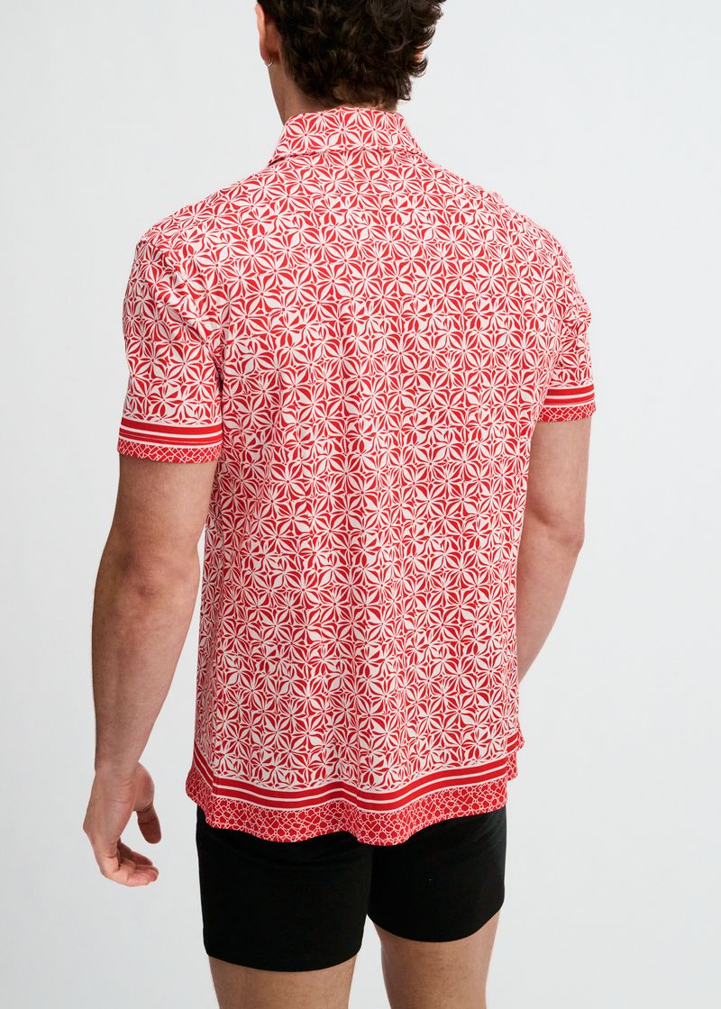 CAYENNE/WHITE DUO-PATTERN EDGE PRINT COTTON KNIT JERSEY SHORT SLEEVE SHIRT ST-9373