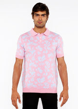 PINK/SKY LEAVES JACQUARD KNIT 3-BUTTON POLO ST-24305