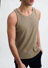 RANGER/WHITE RIB STRETCH COTTON/TENCEL TANK W/FINE PIPING DETAIL STA-16011