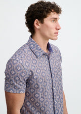 BLUEBERRY/PETAL DIAMONDS PRINTED OPEN KNIT STRETCH SHORT SLEEVE SHIRT ST-48079