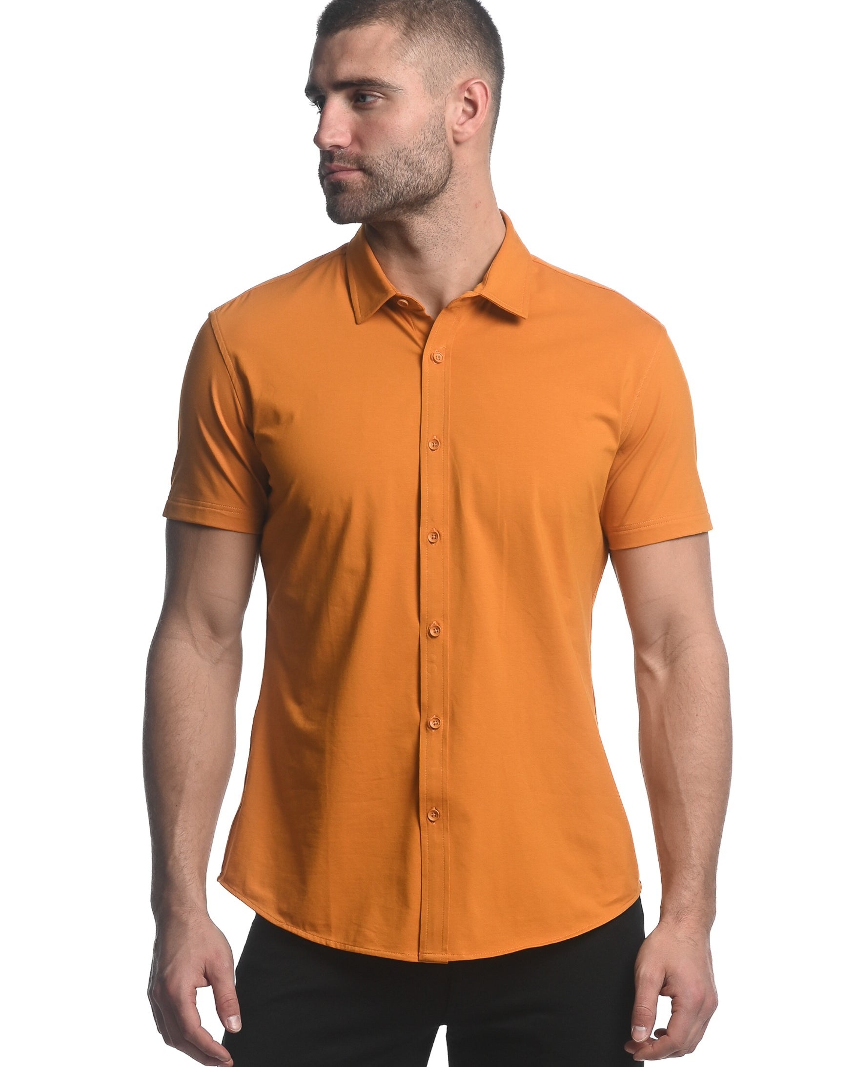 TURMERIC SOLID STRETCH JERSEY KNIT SHORT SLEEVE SHIRT ST-963