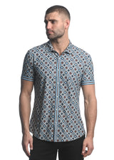 BLUE/ BROWN DIAMONDS PRINTED SHORT SLEEVE PERFORMANCE SHIRT ST-26004