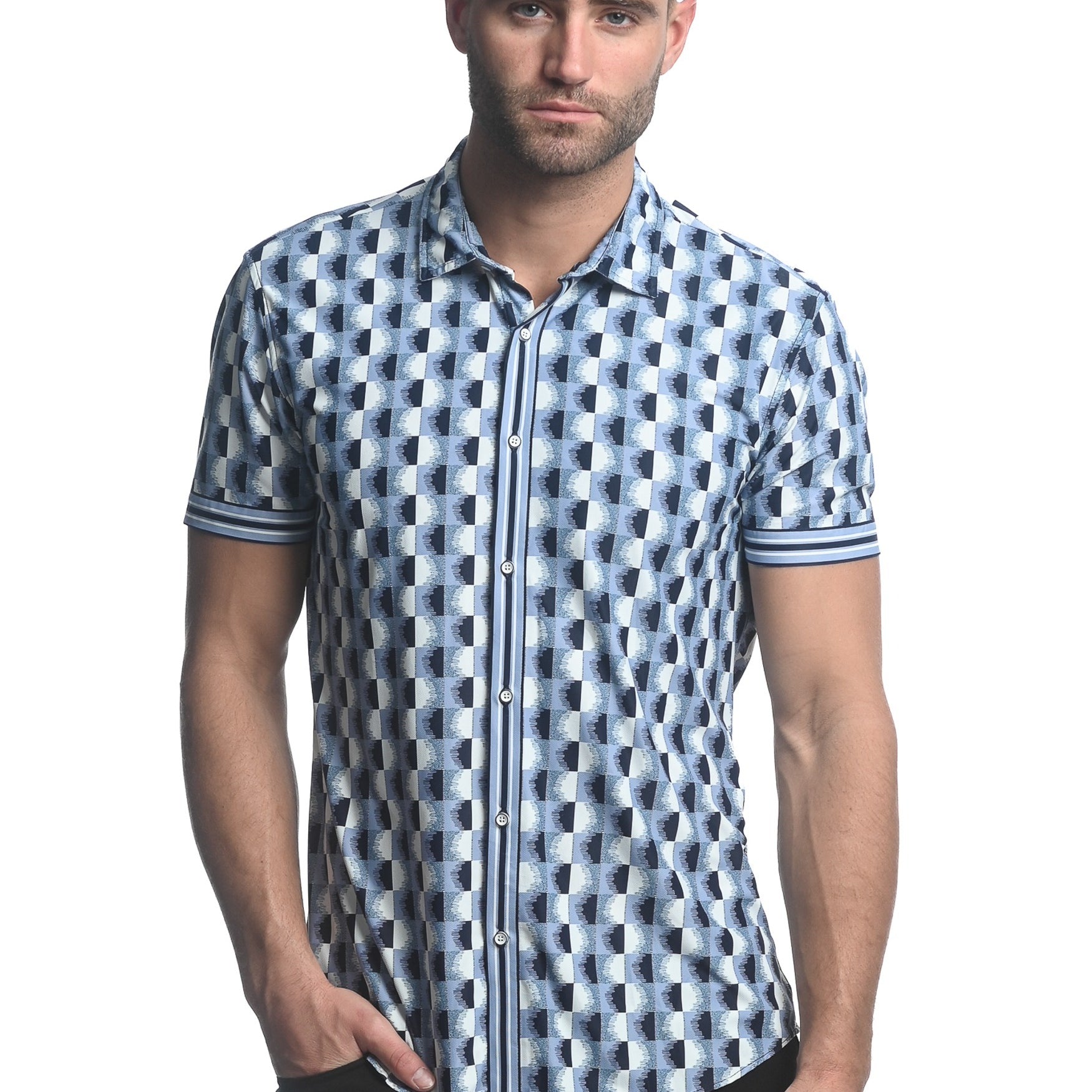 NAVY/ SLATE FAST CIRCLES PRINTED SHORT SLEEVE PERFORMANCE SHIRT ST-26006