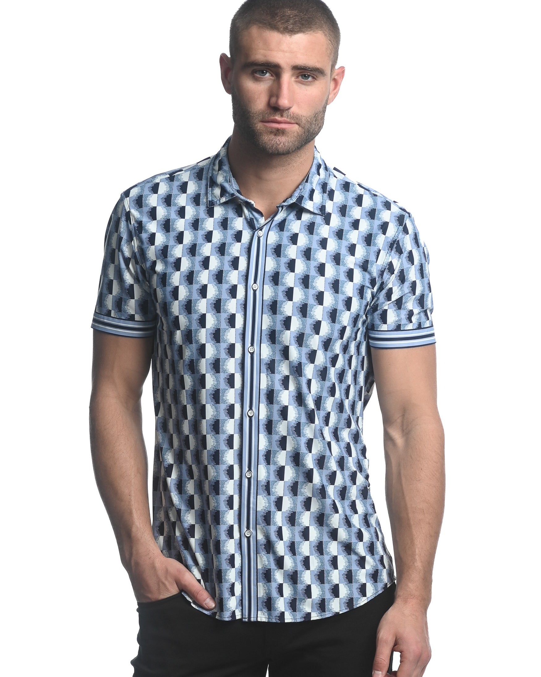 NAVY/ SLATE FAST CIRCLES PRINTED SHORT SLEEVE PERFORMANCE SHIRT ST-26006