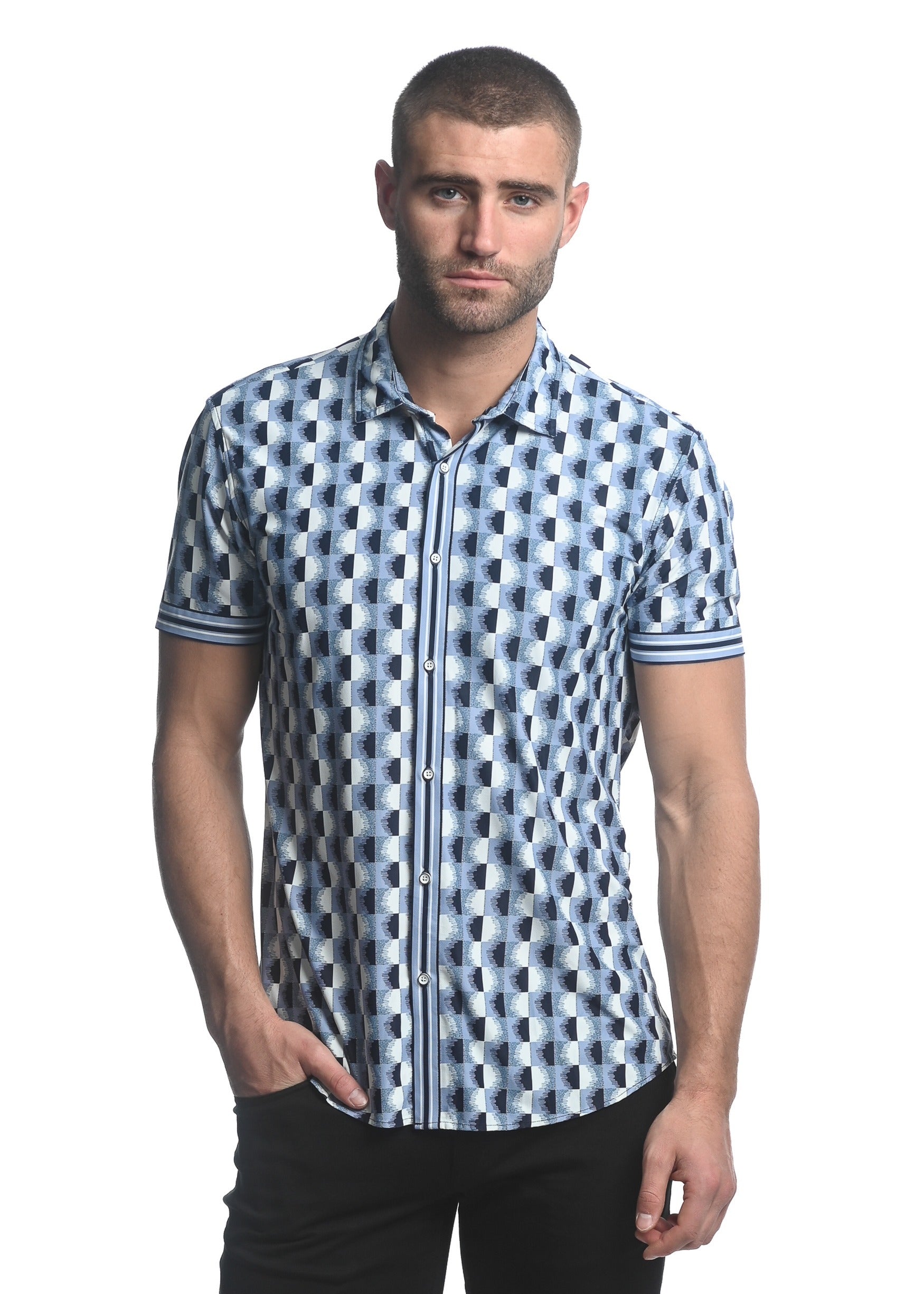 NAVY/ SLATE FAST CIRCLES PRINTED SHORT SLEEVE PERFORMANCE SHIRT ST-26006