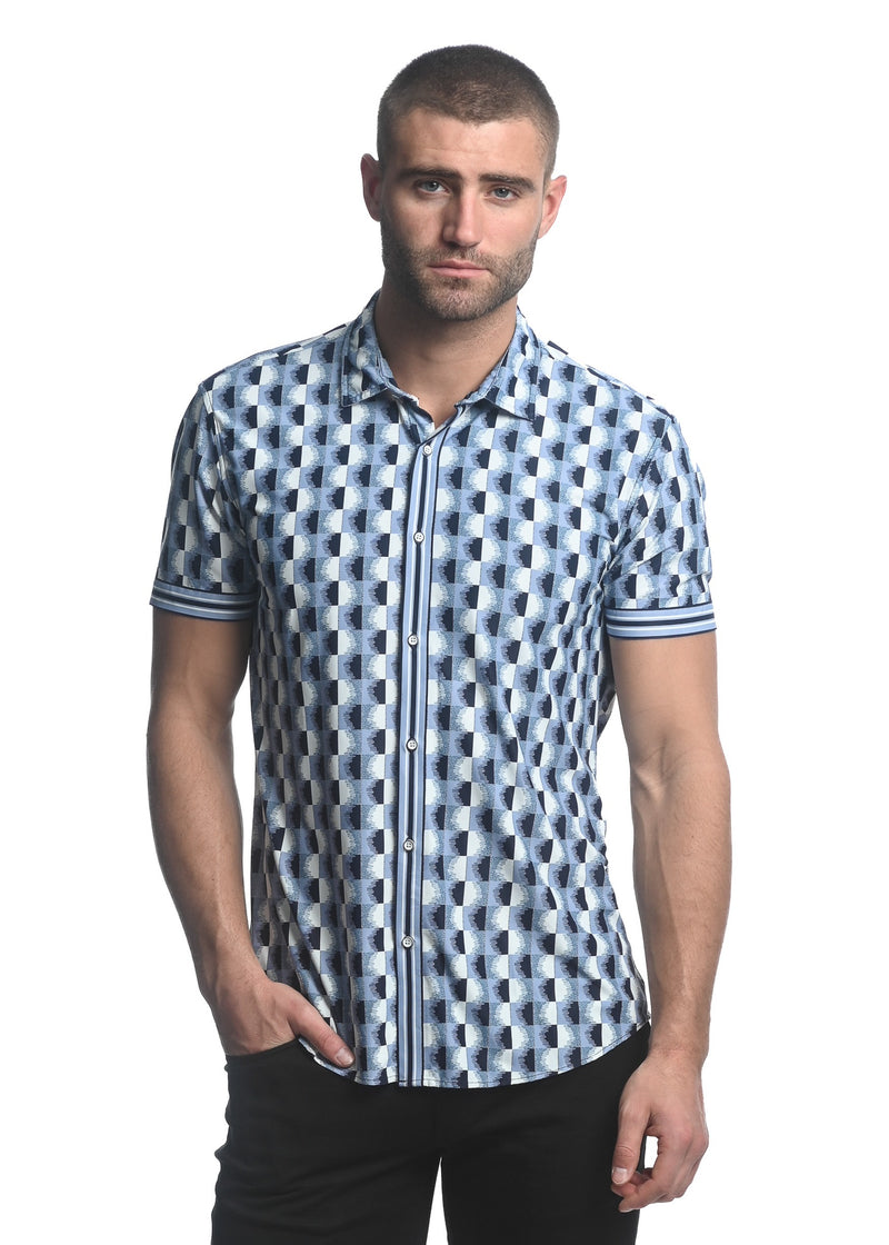 NAVY/ SLATE FAST CIRCLES PRINTED SHORT SLEEVE PERFORMANCE SHIRT ST-26006
