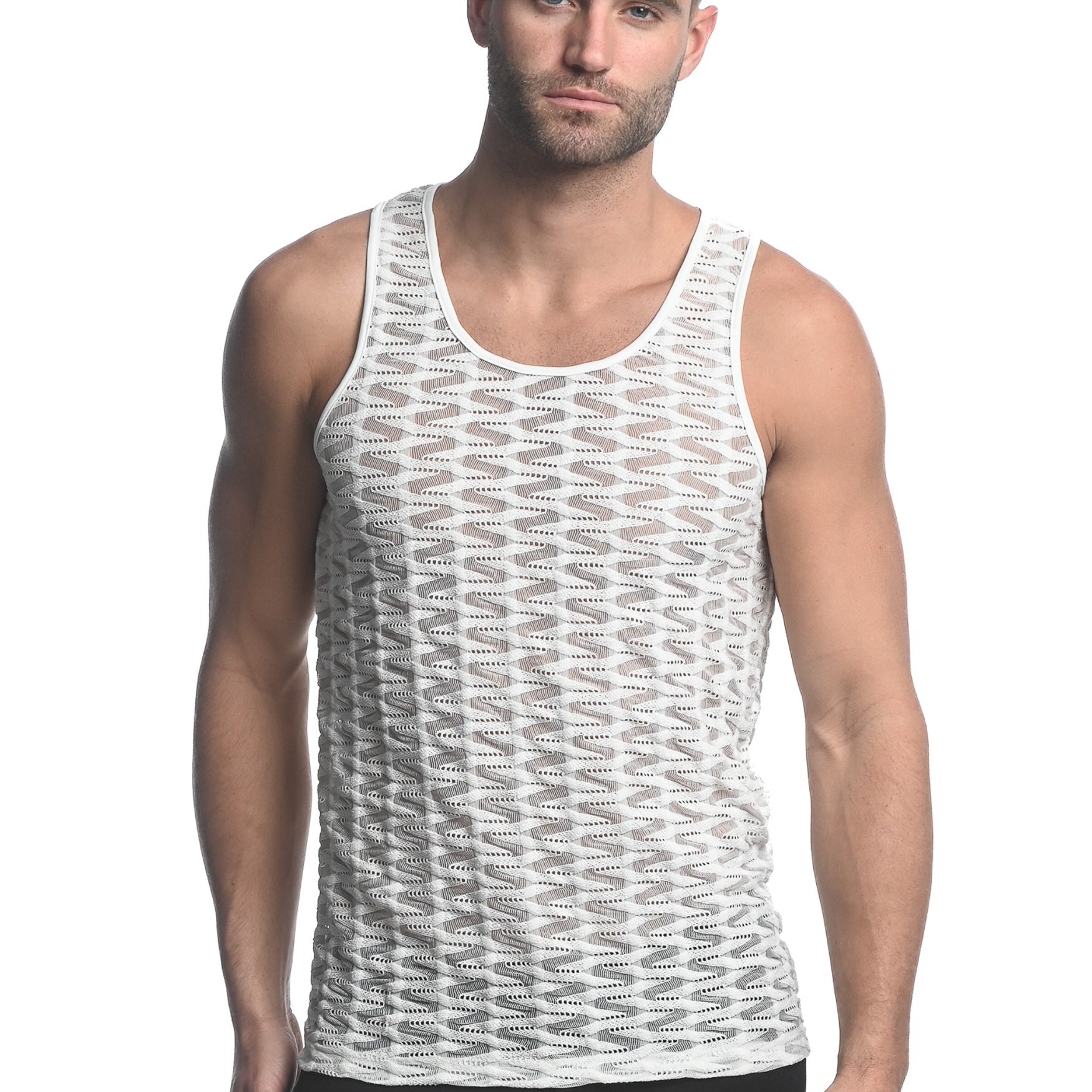 OFF WHITE VERTICAL WAVE STRETCH GOSSAMER KNIT SINGLET ST-24201