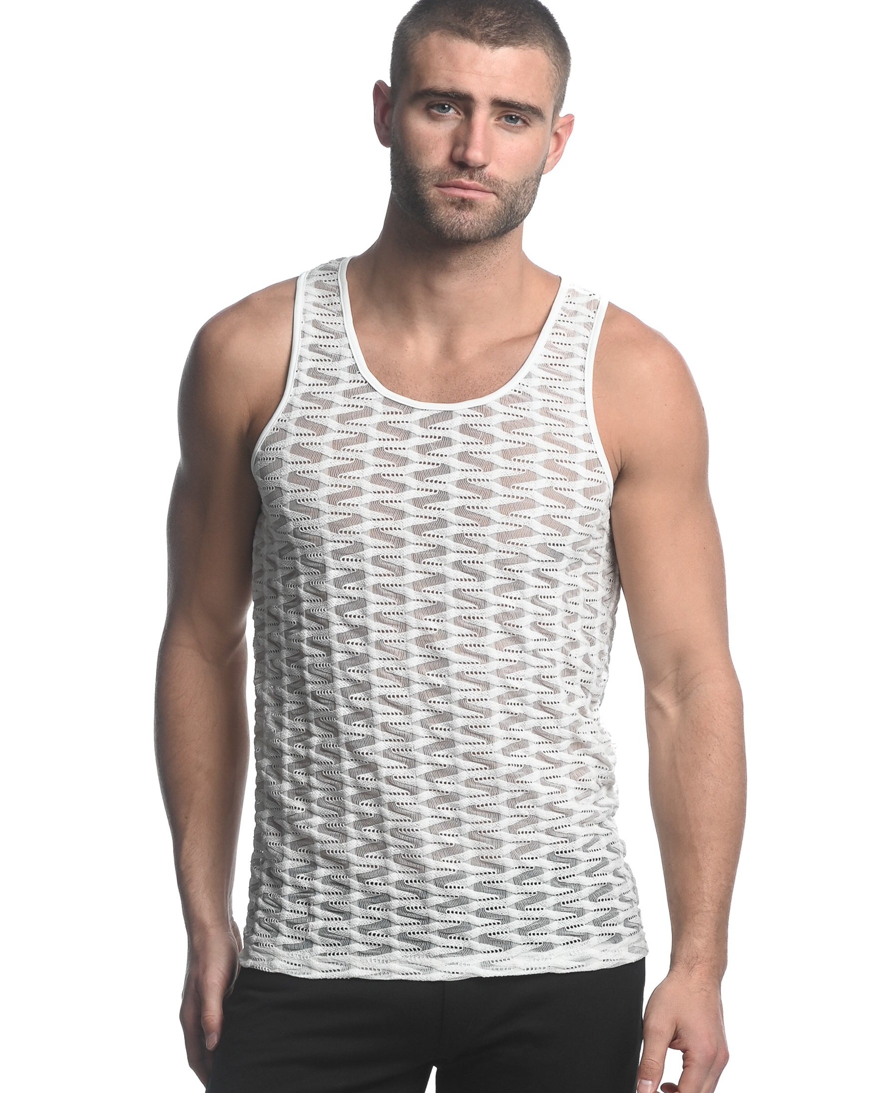 OFF WHITE VERTICAL WAVE STRETCH GOSSAMER KNIT SINGLET ST-24201