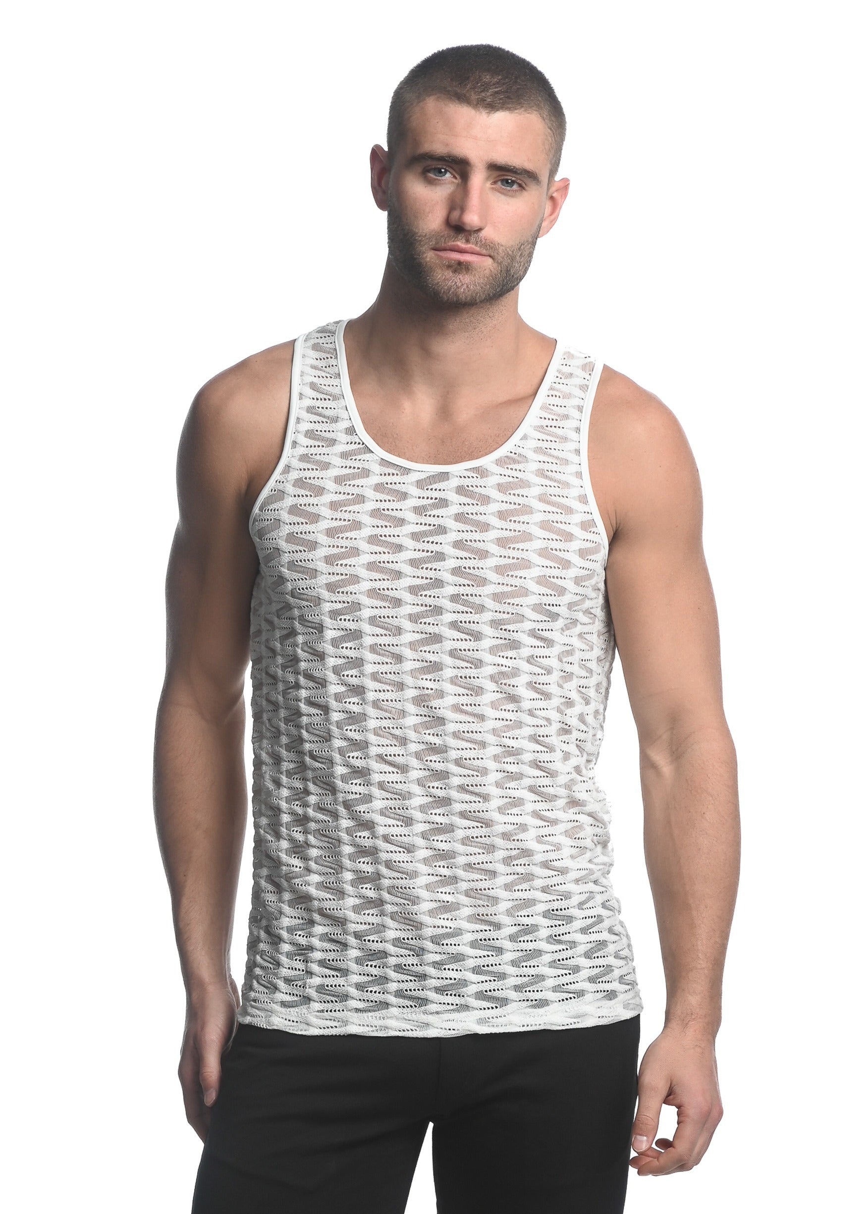 OFF WHITE VERTICAL WAVE STRETCH GOSSAMER KNIT SINGLET ST-24201