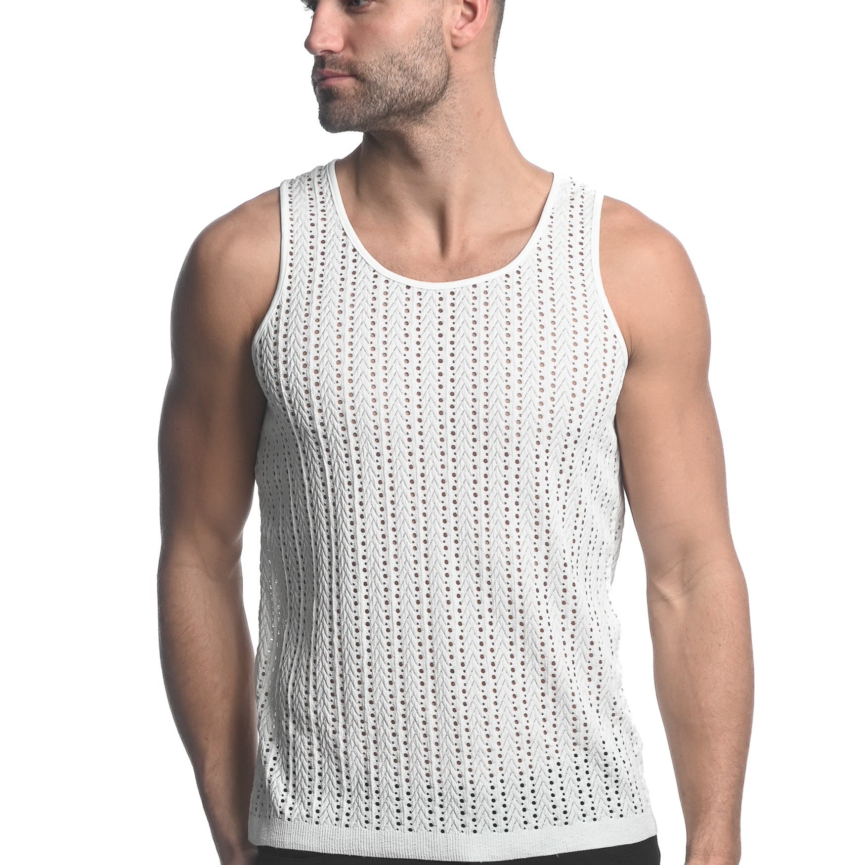 OFF WHITE MICRO ARROWS STRETCH GOSSAMER KNIT SINGLET ST-24202
