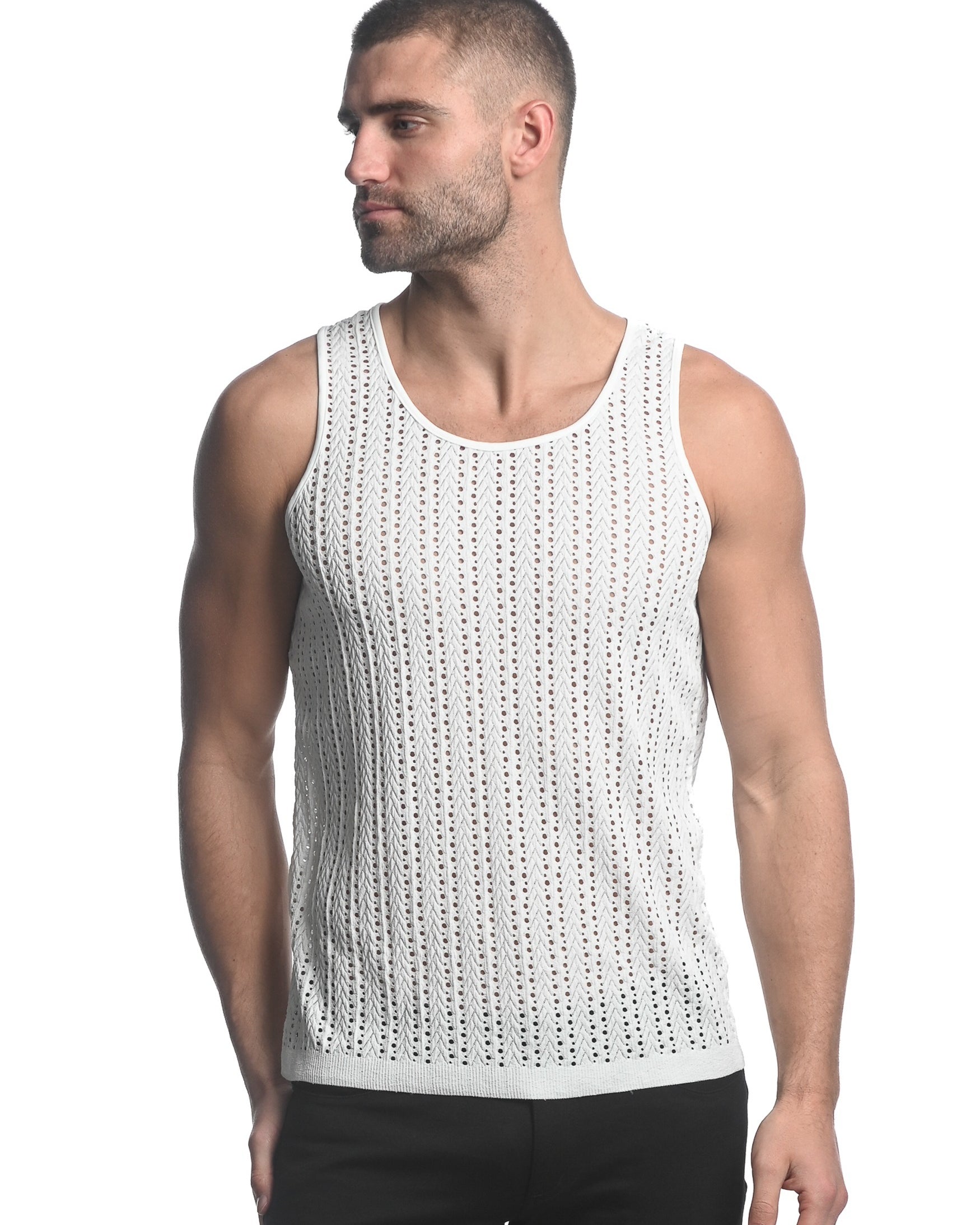 OFF WHITE MICRO ARROWS STRETCH GOSSAMER KNIT SINGLET ST-24202
