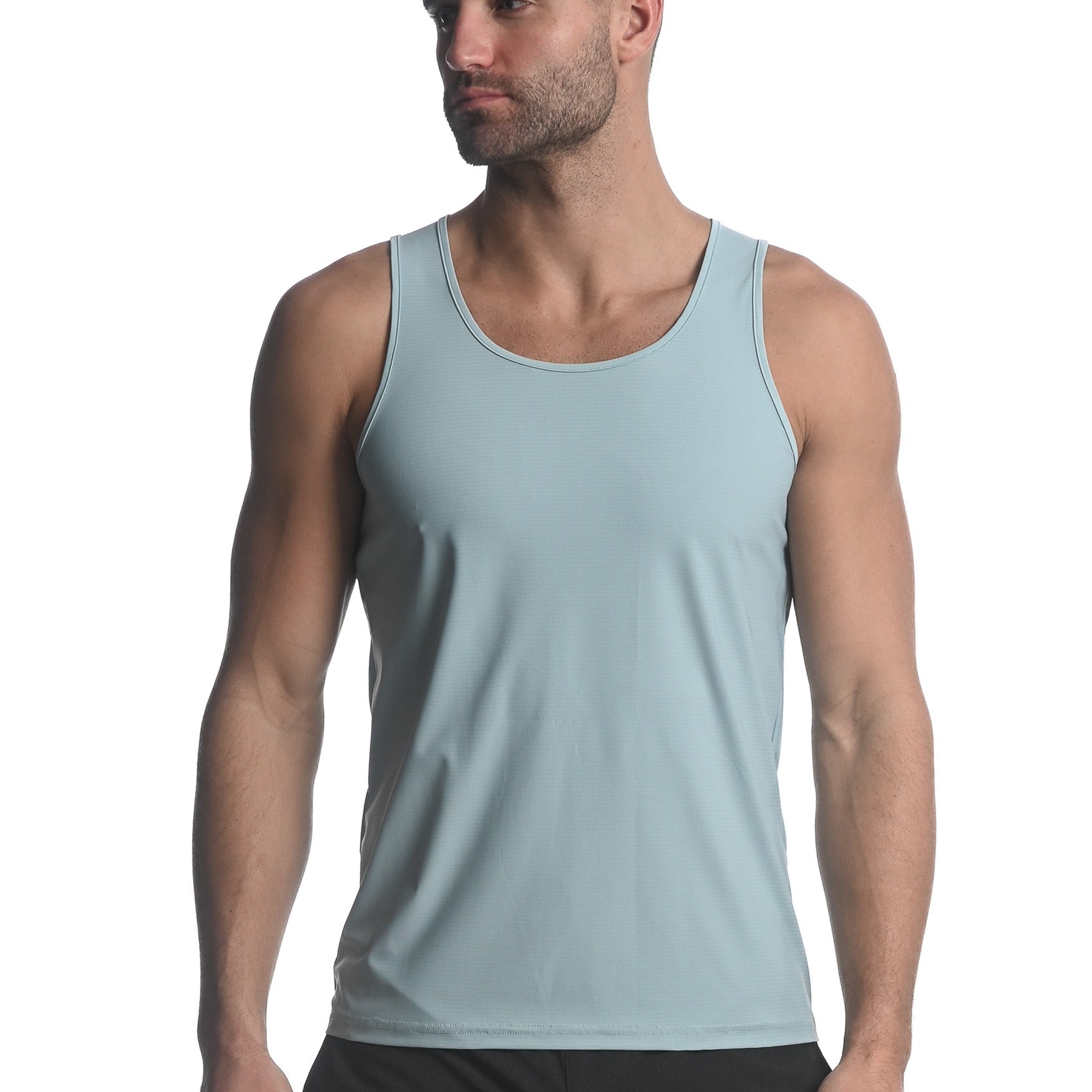 BLUE HAZE TEXTURED STRETCH MESH PERFORMANCE SINGLET ST-279