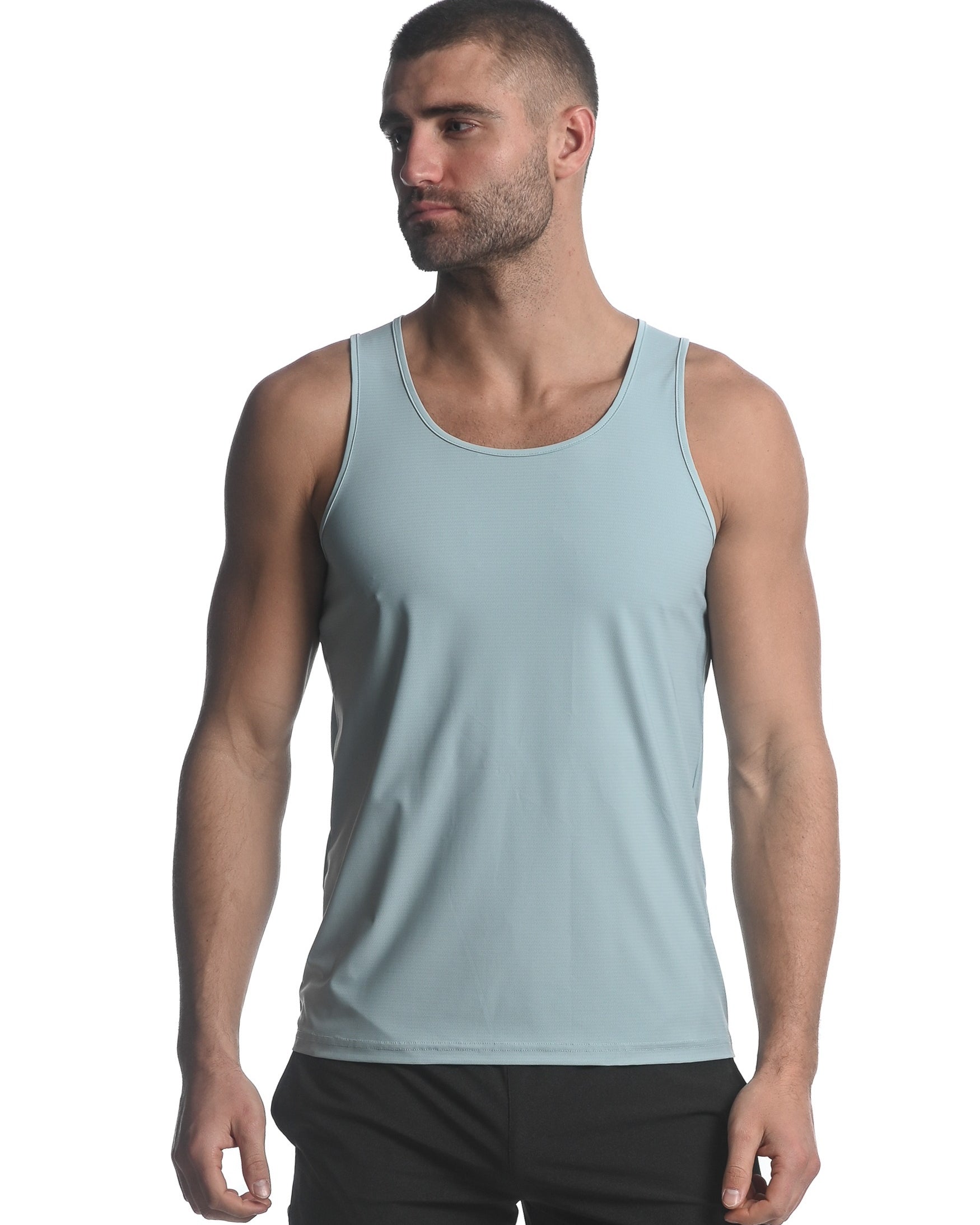 BLUE HAZE TEXTURED STRETCH MESH PERFORMANCE SINGLET ST-279