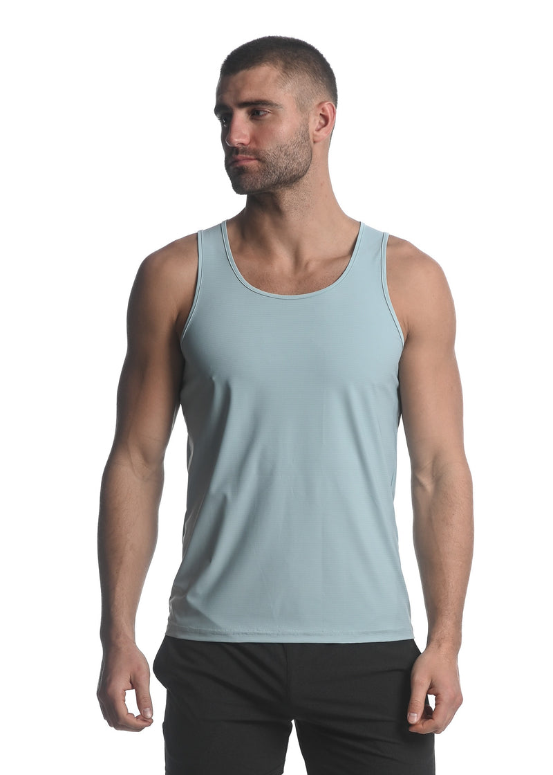 BLUE HAZE TEXTURED STRETCH MESH PERFORMANCE SINGLET ST-279