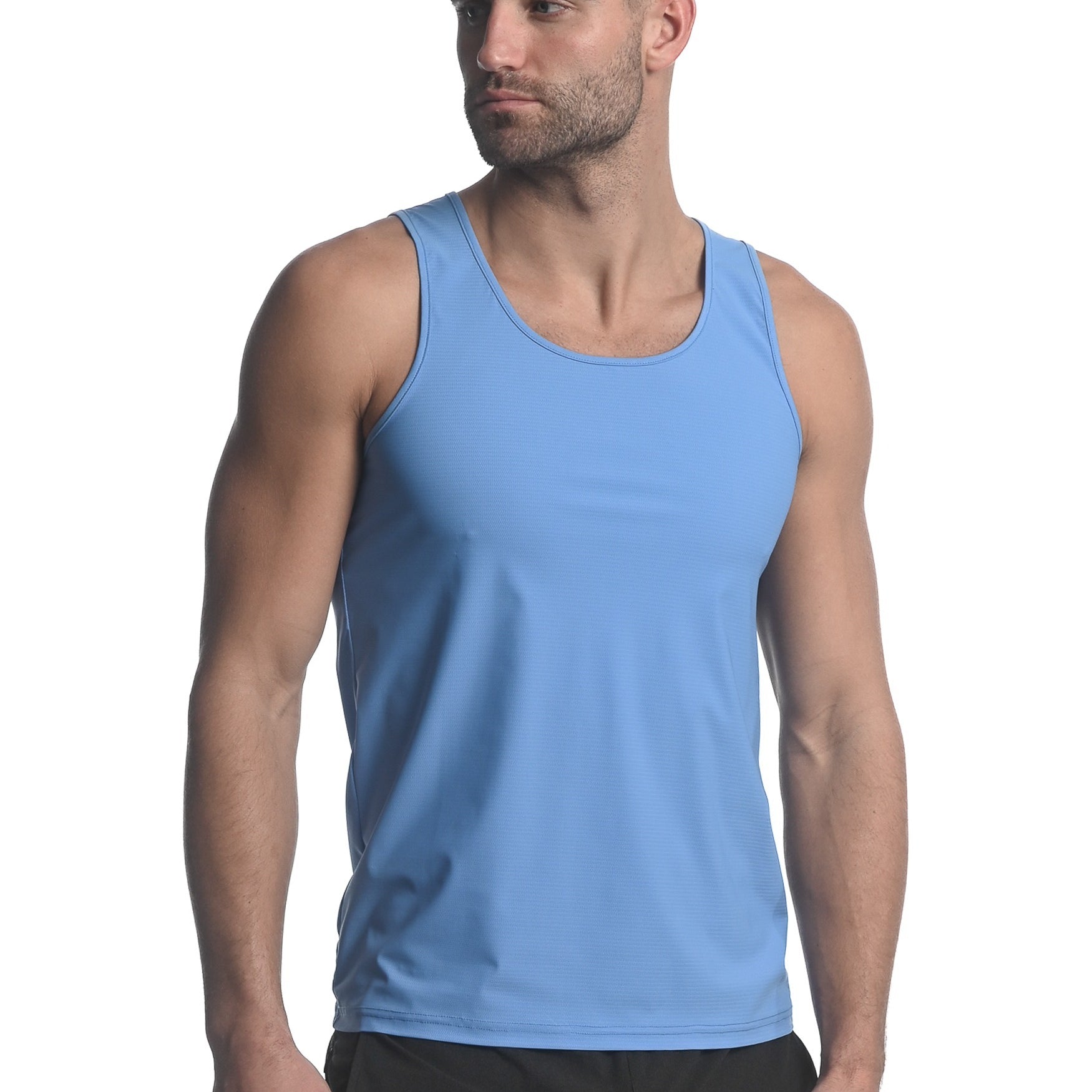 LAKE BLUE TEXTURED STRETCH MESH PERFORMANCE SINGLET ST-279