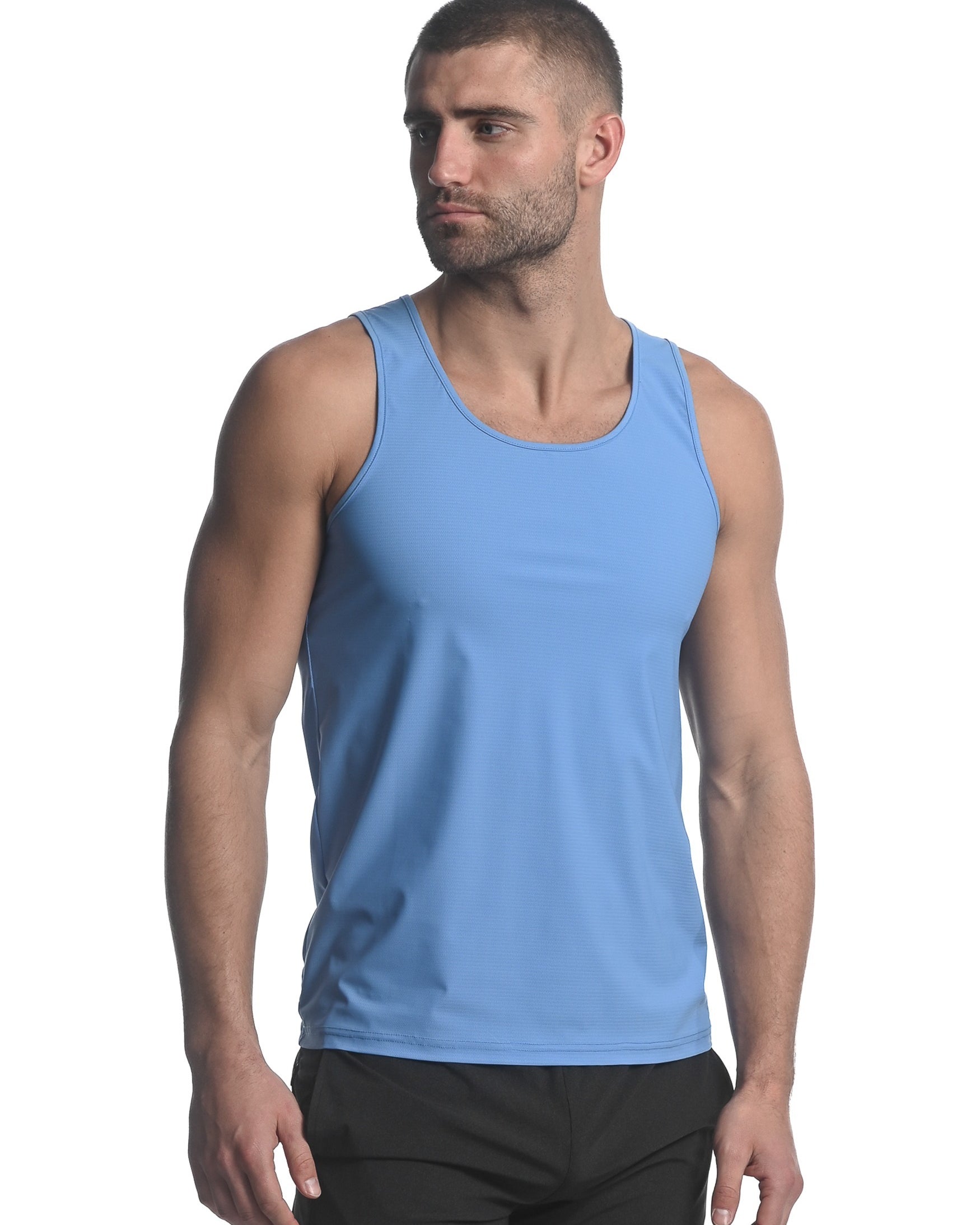 LAKE BLUE TEXTURED STRETCH MESH PERFORMANCE SINGLET ST-279