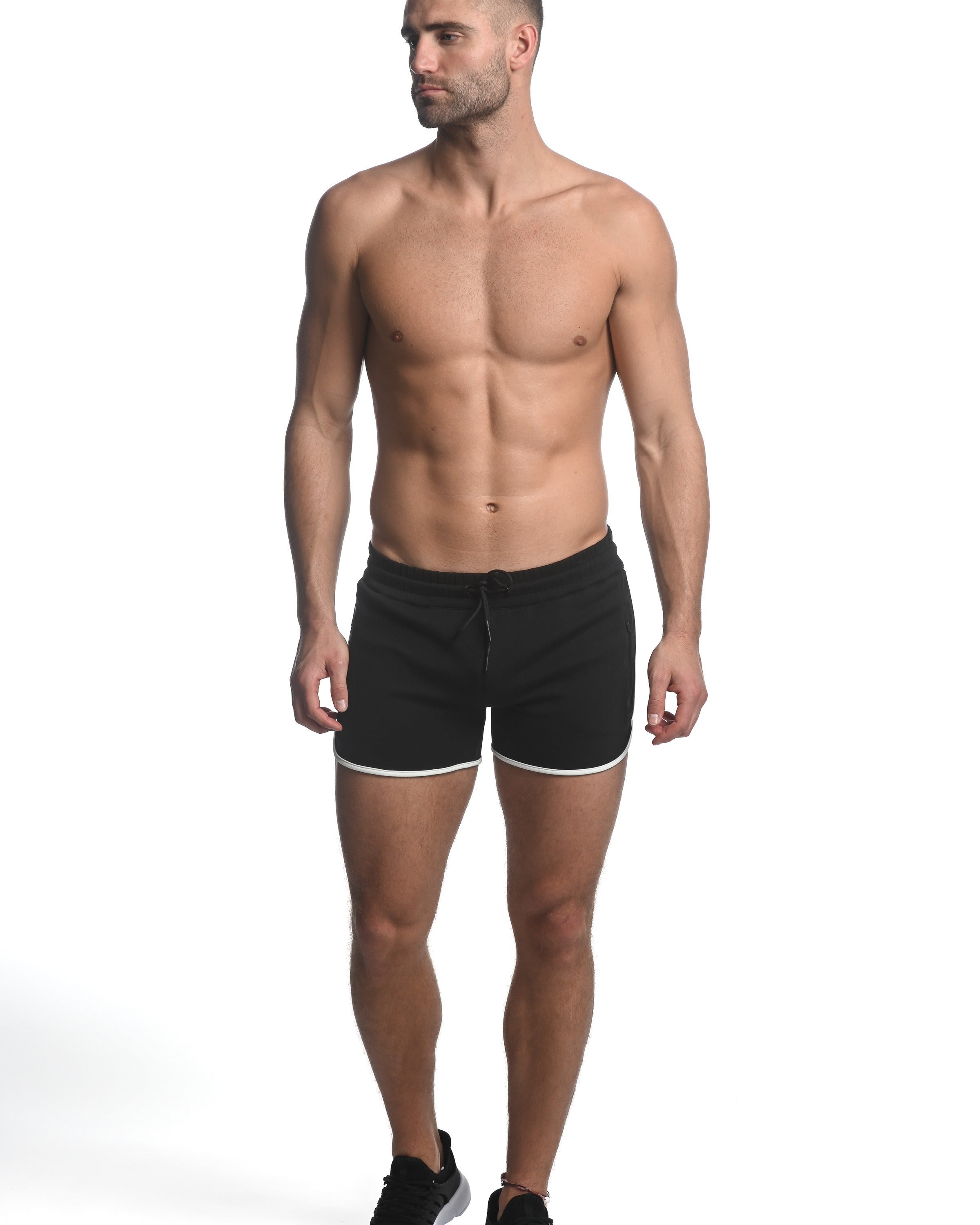 BLACK SPRINTER 3.5" INSEAM STRETCH GYM SHORTS W/ HEAT WELD ZIPPERS ST-10505
