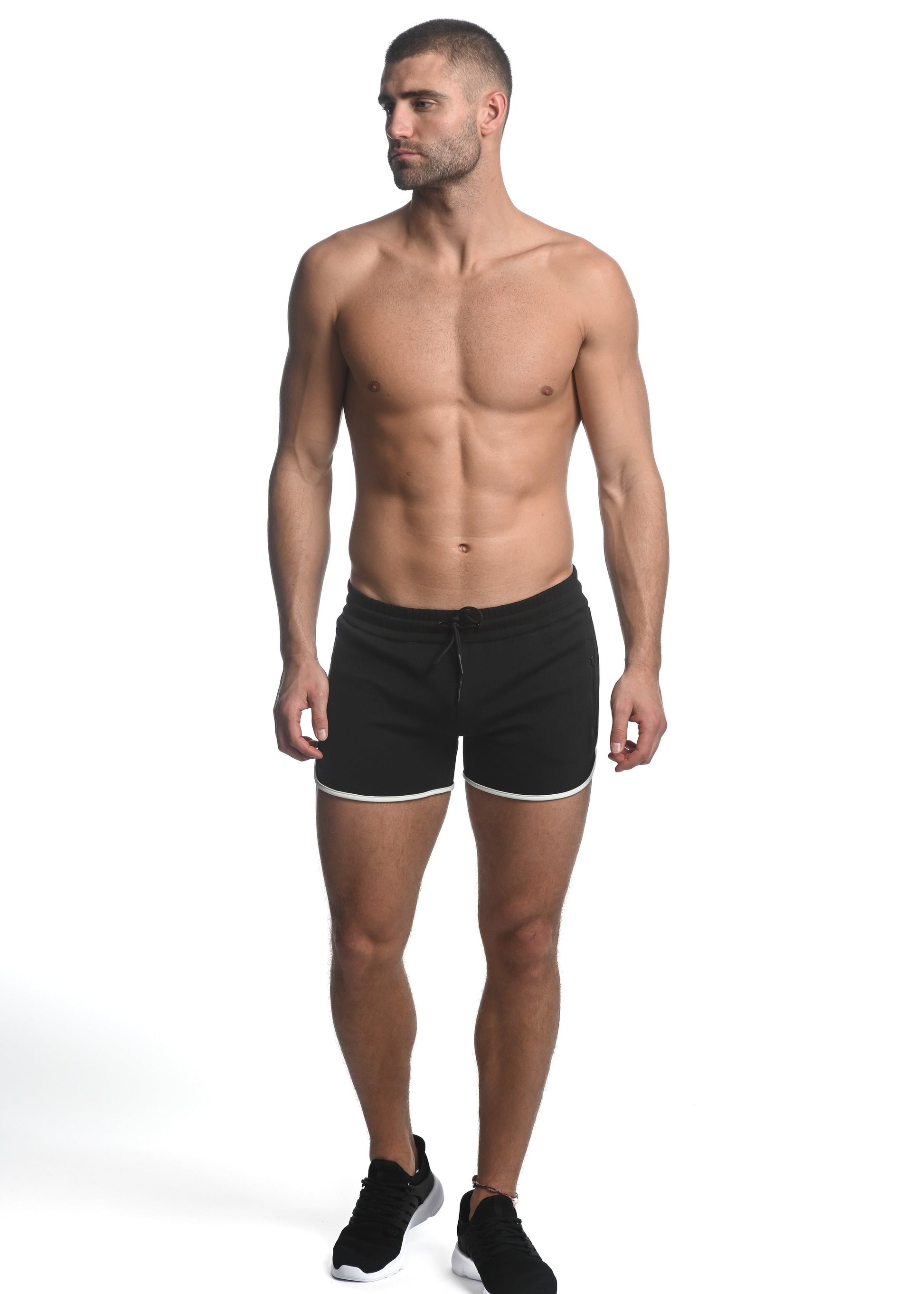BLACK SPRINTER 3.5" INSEAM STRETCH GYM SHORTS W/ HEAT WELD ZIPPERS ST-10505