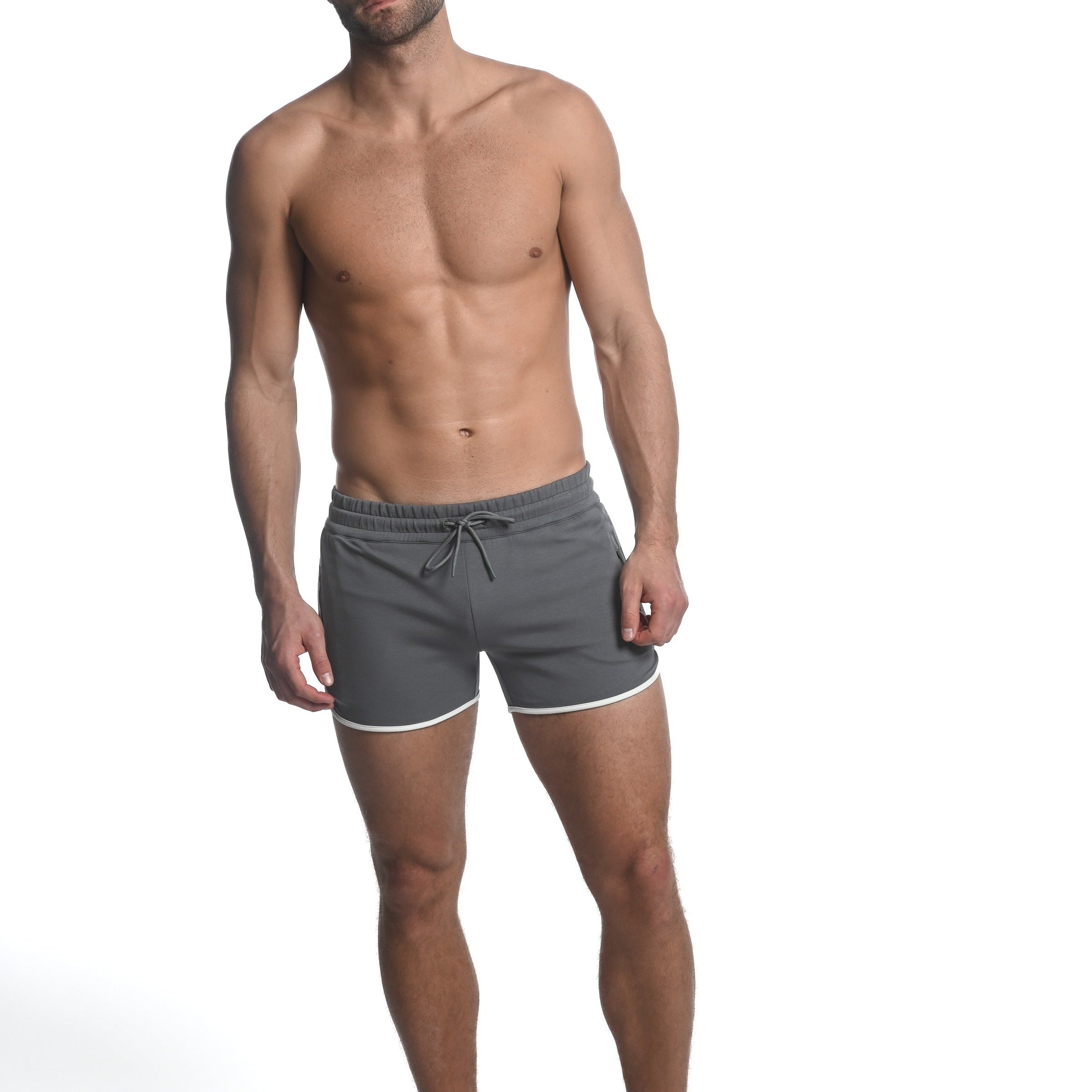SLATE BLUE SPRINTER 3.5" INSEAM STRETCH GYM SHORTS W/ HEAT WELD ZIPPERS ST-10505