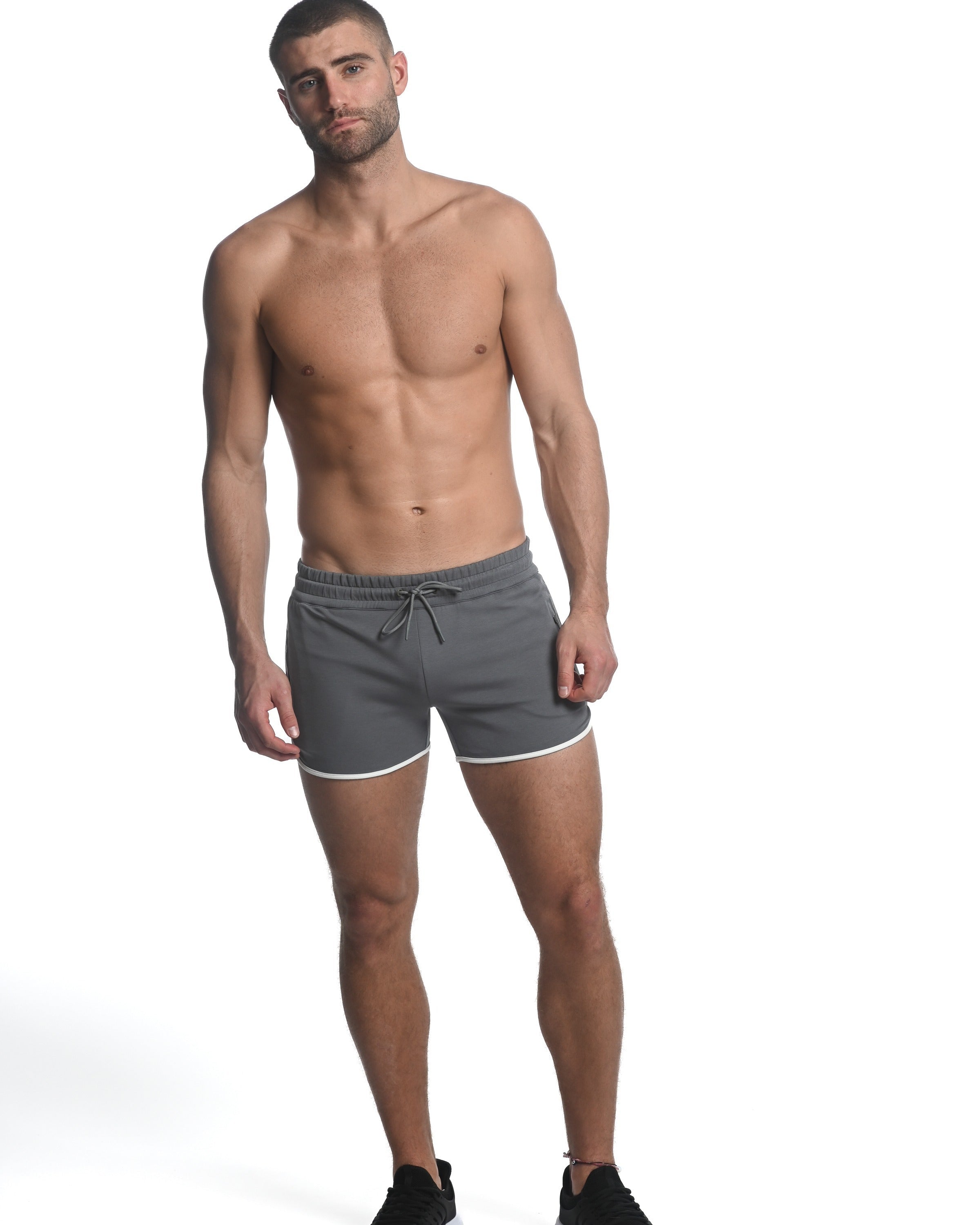 SLATE BLUE SPRINTER 3.5" INSEAM STRETCH GYM SHORTS W/ HEAT WELD ZIPPERS ST-10505
