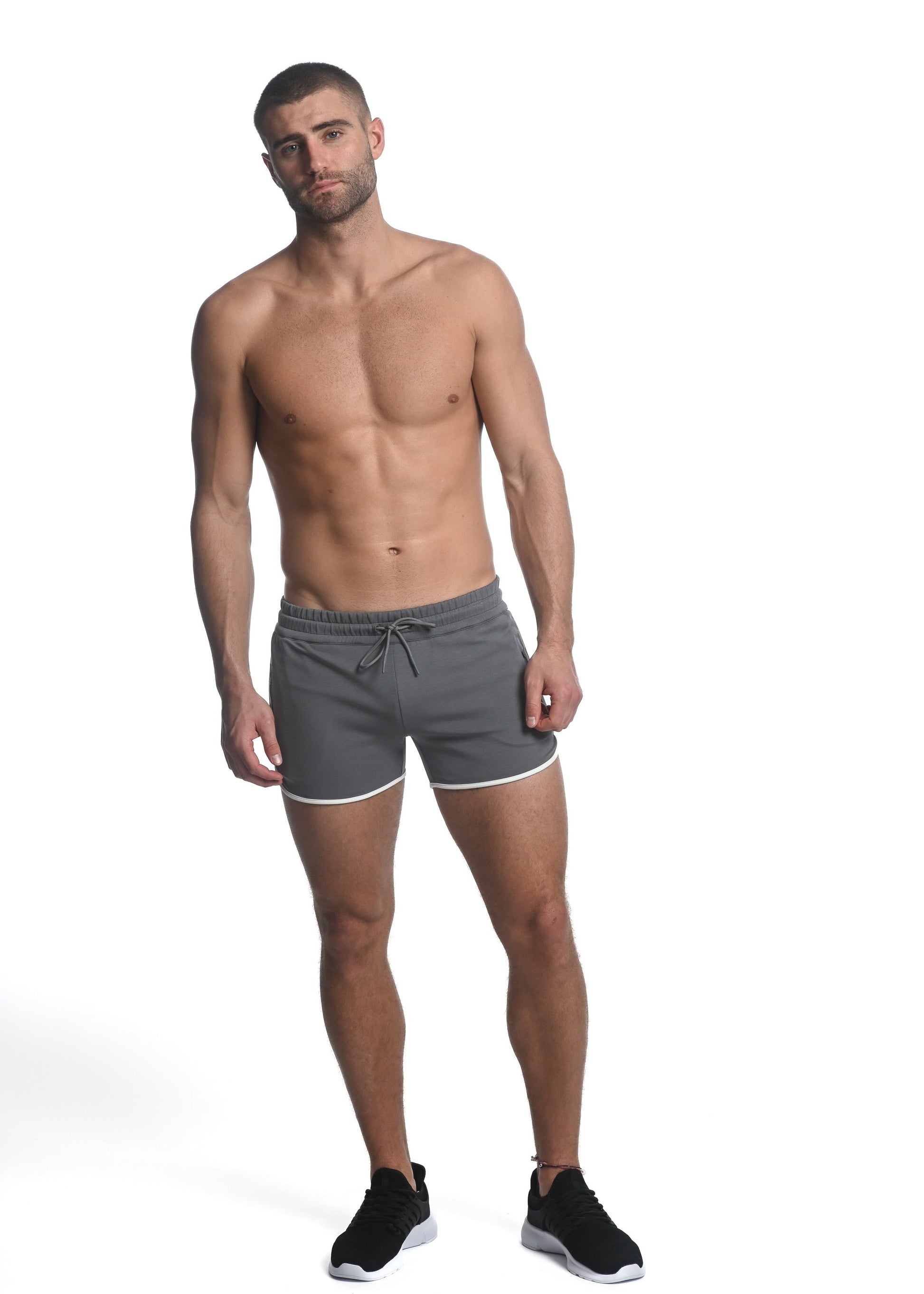 SLATE BLUE SPRINTER 3.5" INSEAM STRETCH GYM SHORTS W/ HEAT WELD ZIPPERS ST-10505