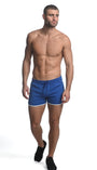COBALT SPRINTER 3.5" INSEAM STRETCH GYM SHORTS W/ HEAT WELD ZIPPERS