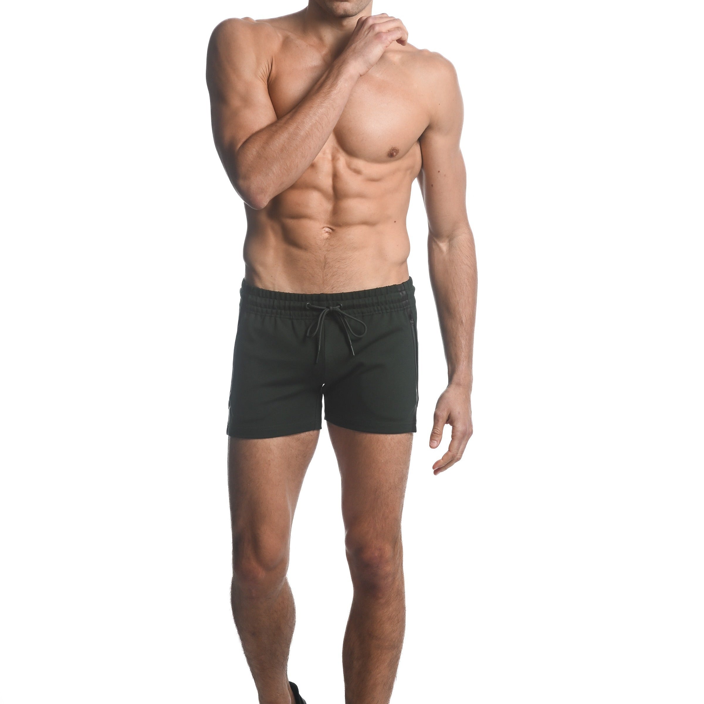 NORI GREEN ALPHA 3.5" INSEAM STRETCH GYM SHORTS W/ HEAT WELD ZIPPERS ST-10506