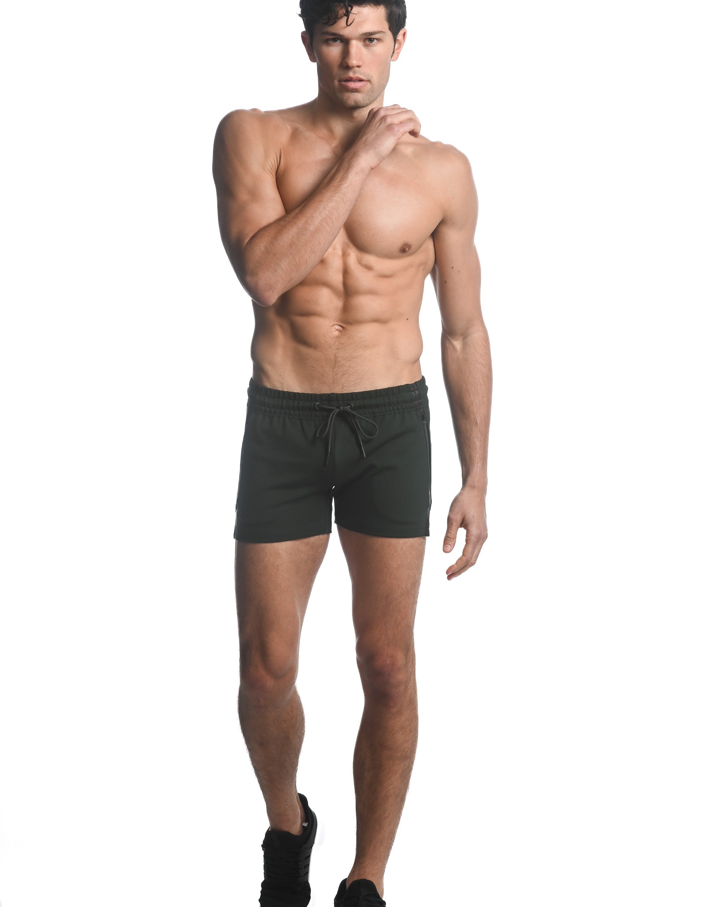 NORI GREEN ALPHA 3.5" INSEAM STRETCH GYM SHORTS W/ HEAT WELD ZIPPERS ST-10506