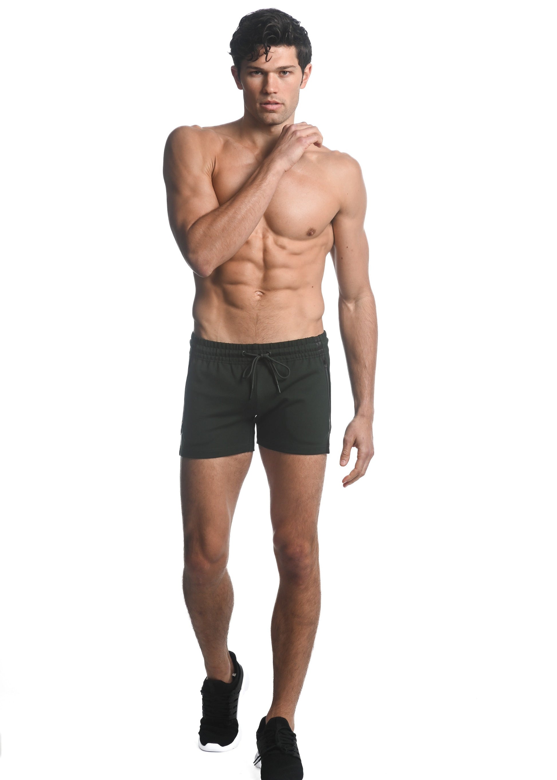 NORI GREEN ALPHA 3.5" INSEAM STRETCH GYM SHORTS W/ HEAT WELD ZIPPERS ST-10506