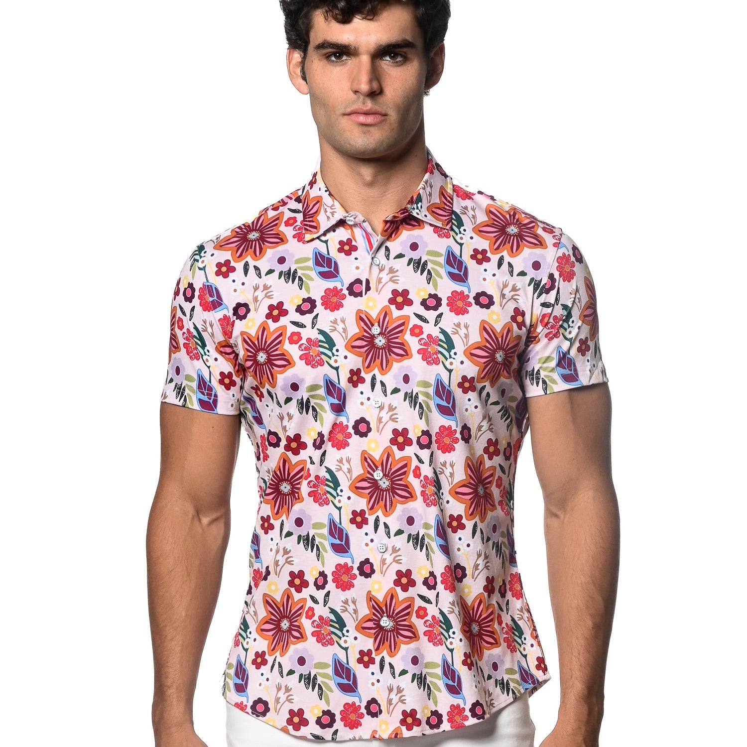 PARFAIT/MULTI GARDEN PRINTED KNIT JERSEY SHORT SLEEVE SHIRT SEAMLESS PATTERN