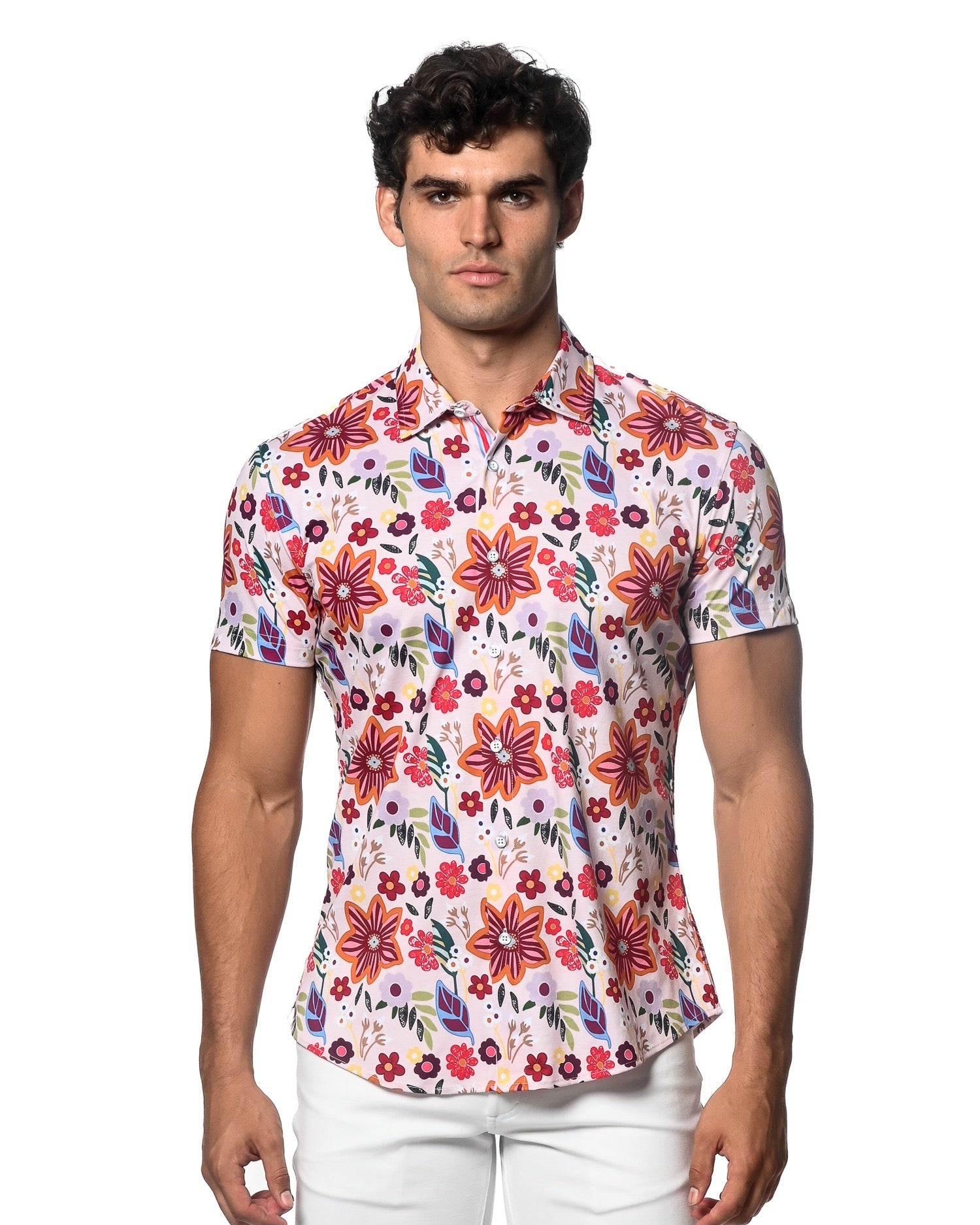PARFAIT/MULTI GARDEN PRINTED KNIT JERSEY SHORT SLEEVE SHIRT SEAMLESS PATTERN