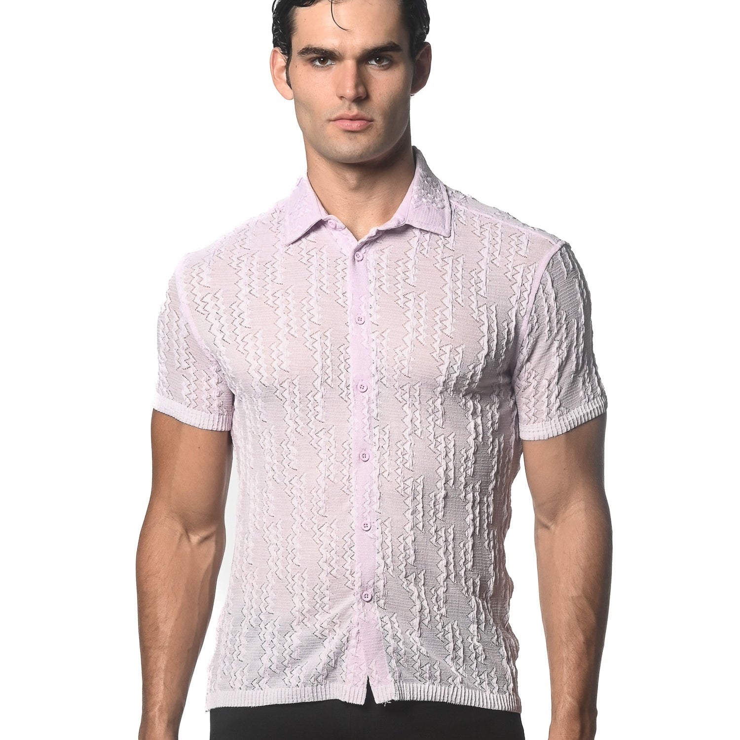 ORCHID DASH CHEVRON  GOSSAMER STRETCH KNIT SHORT SLEEVE SHIRT ST-24040