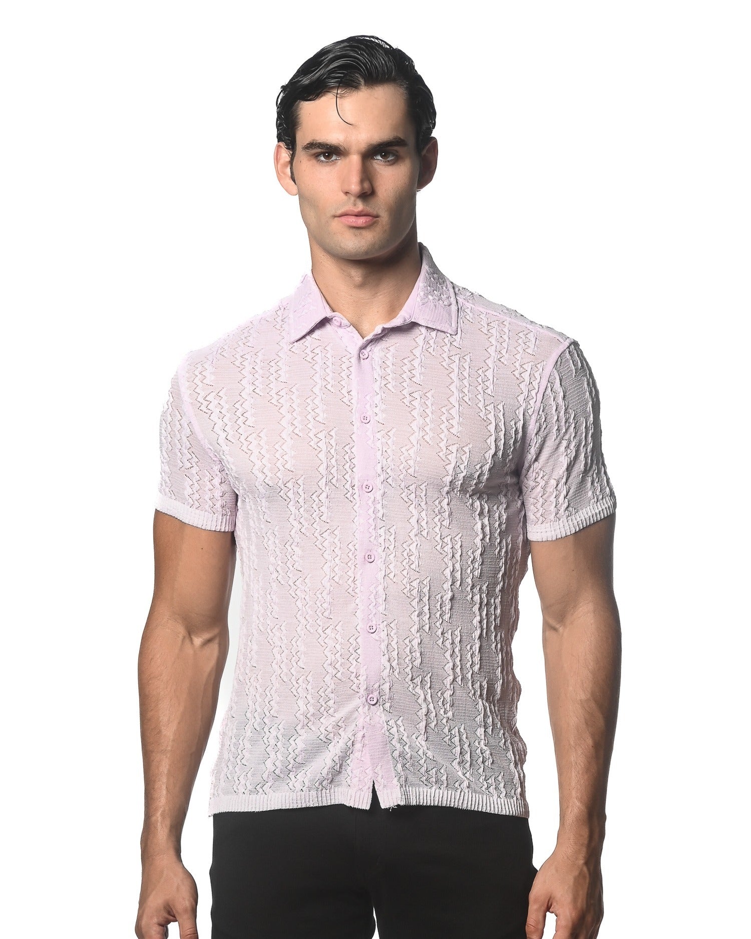 ORCHID DASH CHEVRON  GOSSAMER STRETCH KNIT SHORT SLEEVE SHIRT ST-24040