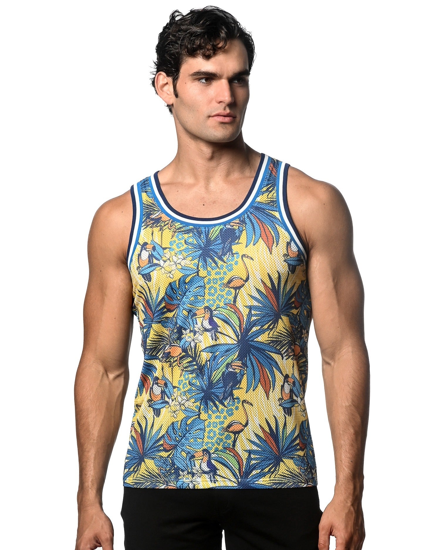 ROYAL/GOLD JUNGLE PRINTED STRETCH MESH SINGLET ST-11094