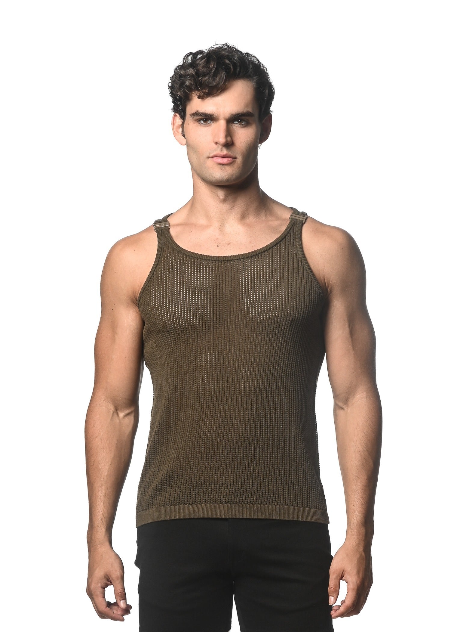 Poly Mesh Tank ARMY TEXTURED OPEN MESH KNITTED TANK WITH METAL CLIPS ST-24033