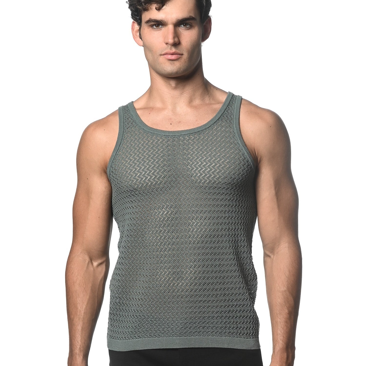 CACTUS CHEVRON TEXTURED OPEN MESH KNITTED TANK ST-24034