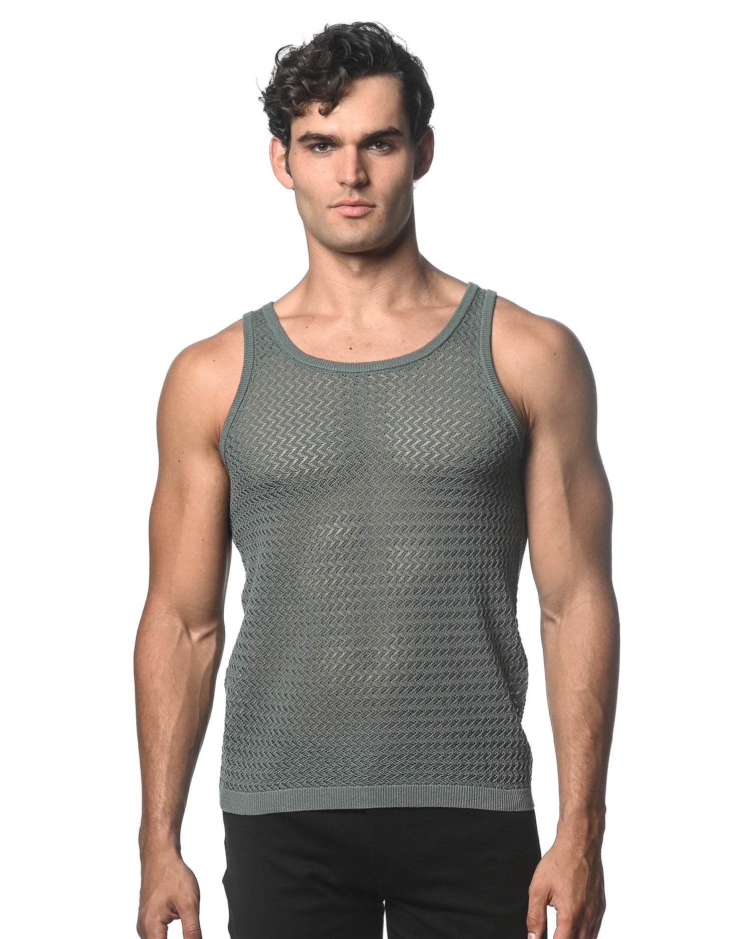 CACTUS CHEVRON TEXTURED OPEN MESH KNITTED TANK ST-24034