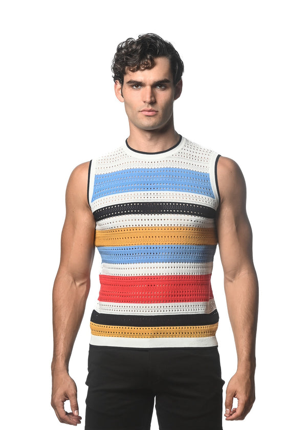 CLOUD/AMBER HORIZONTAL STRIPE TEXTURED KNITTED VEST ST-24048