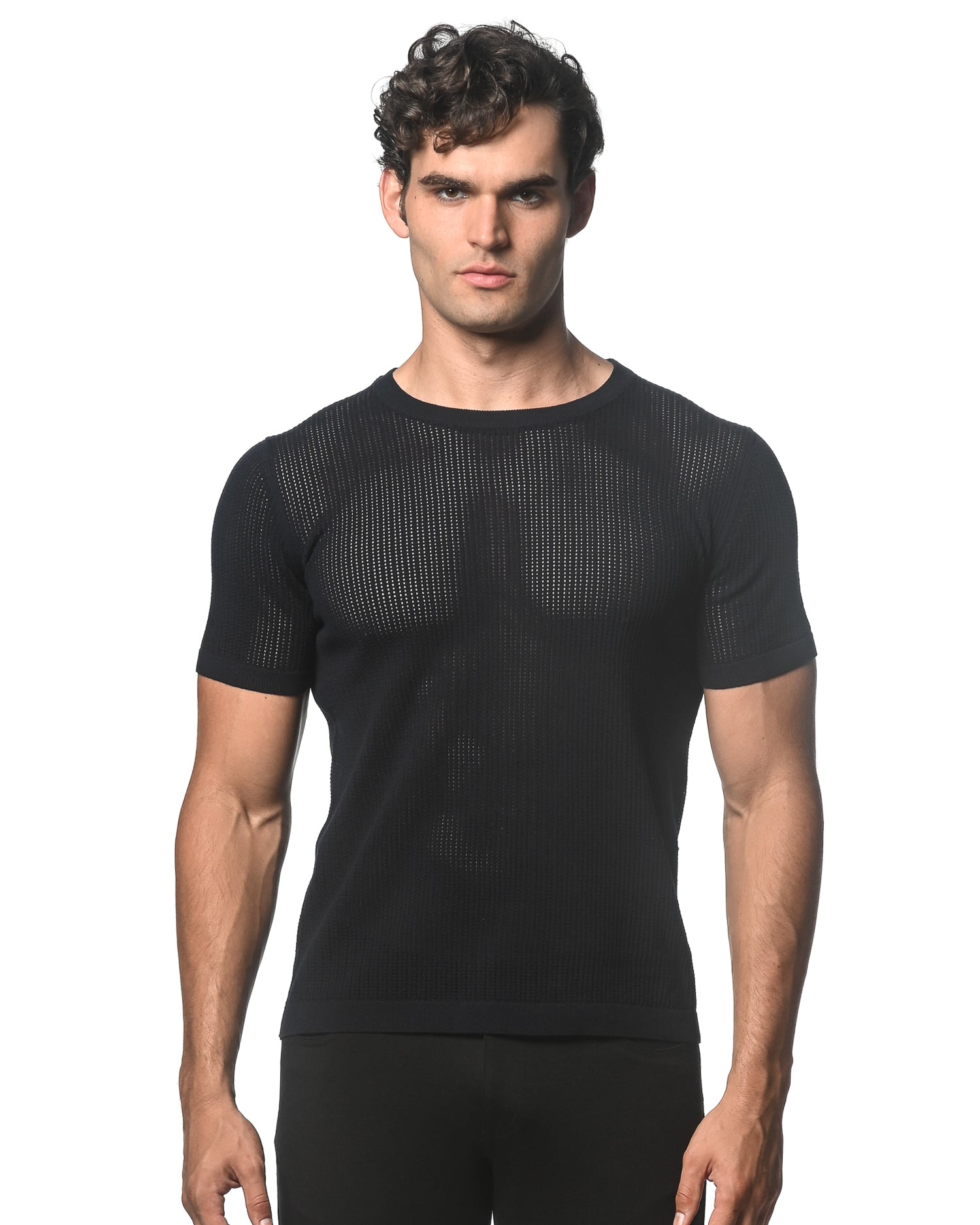 NAVY CREW NECK SHORT SLEEVE KNITTED TEE ST-24036