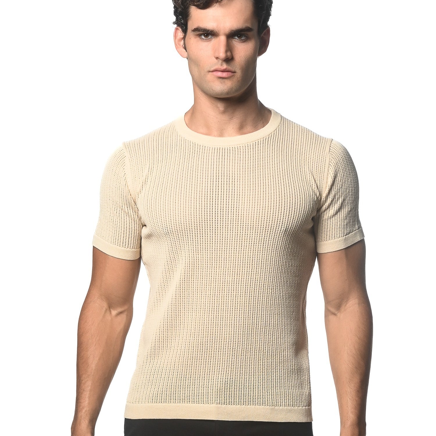 SAND CREW NECK SHORT SLEEVE KNITTED TEE ST-24036