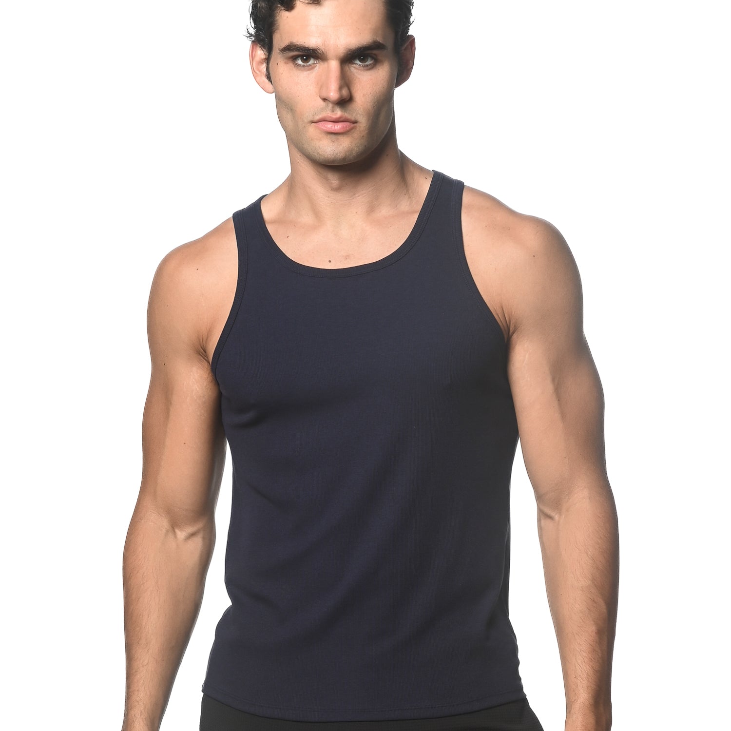NAVY SOLID RIB COTTON/TENCEL TANK TOP ST-16004-01