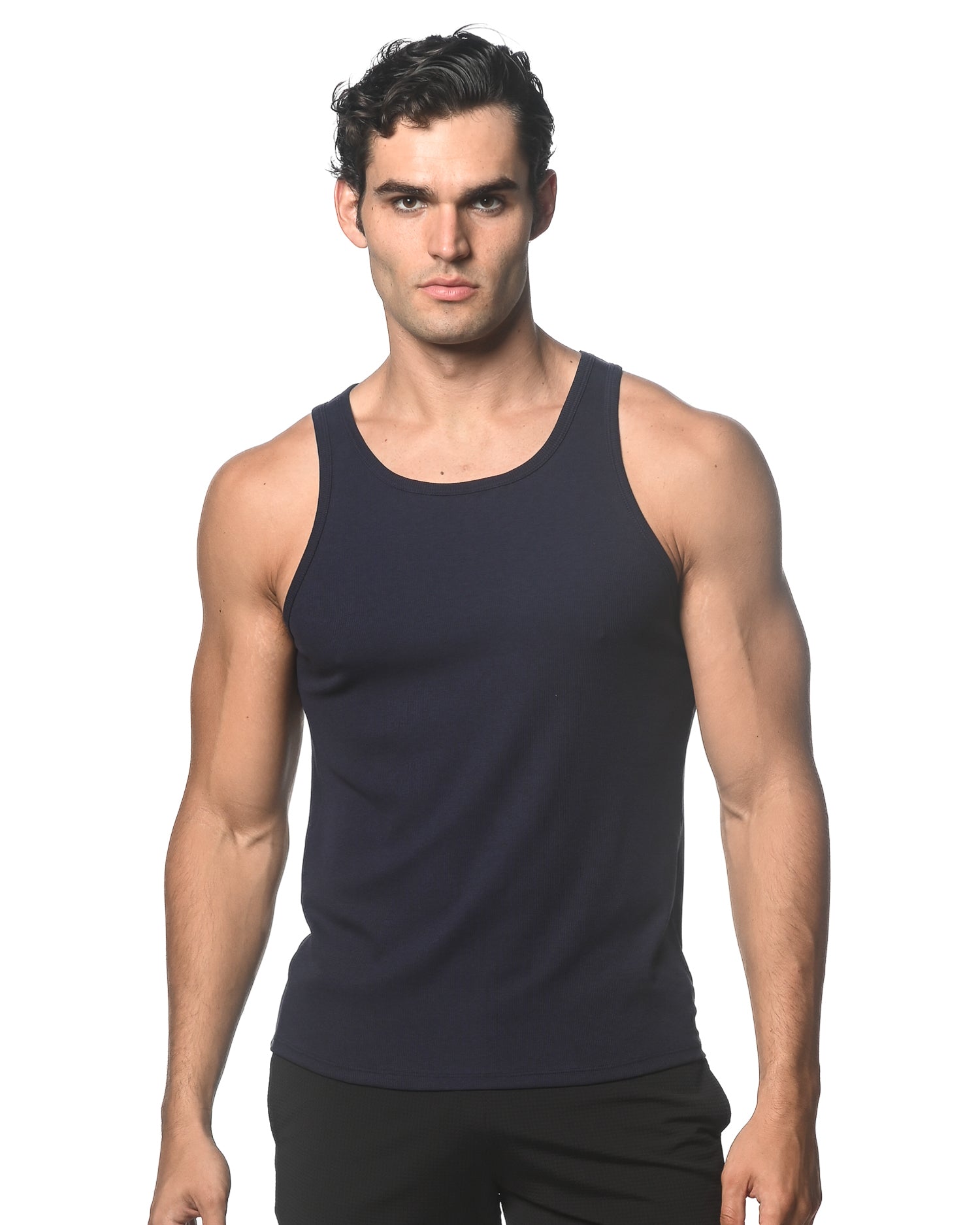 NAVY SOLID RIB COTTON/TENCEL TANK TOP ST-16004-01