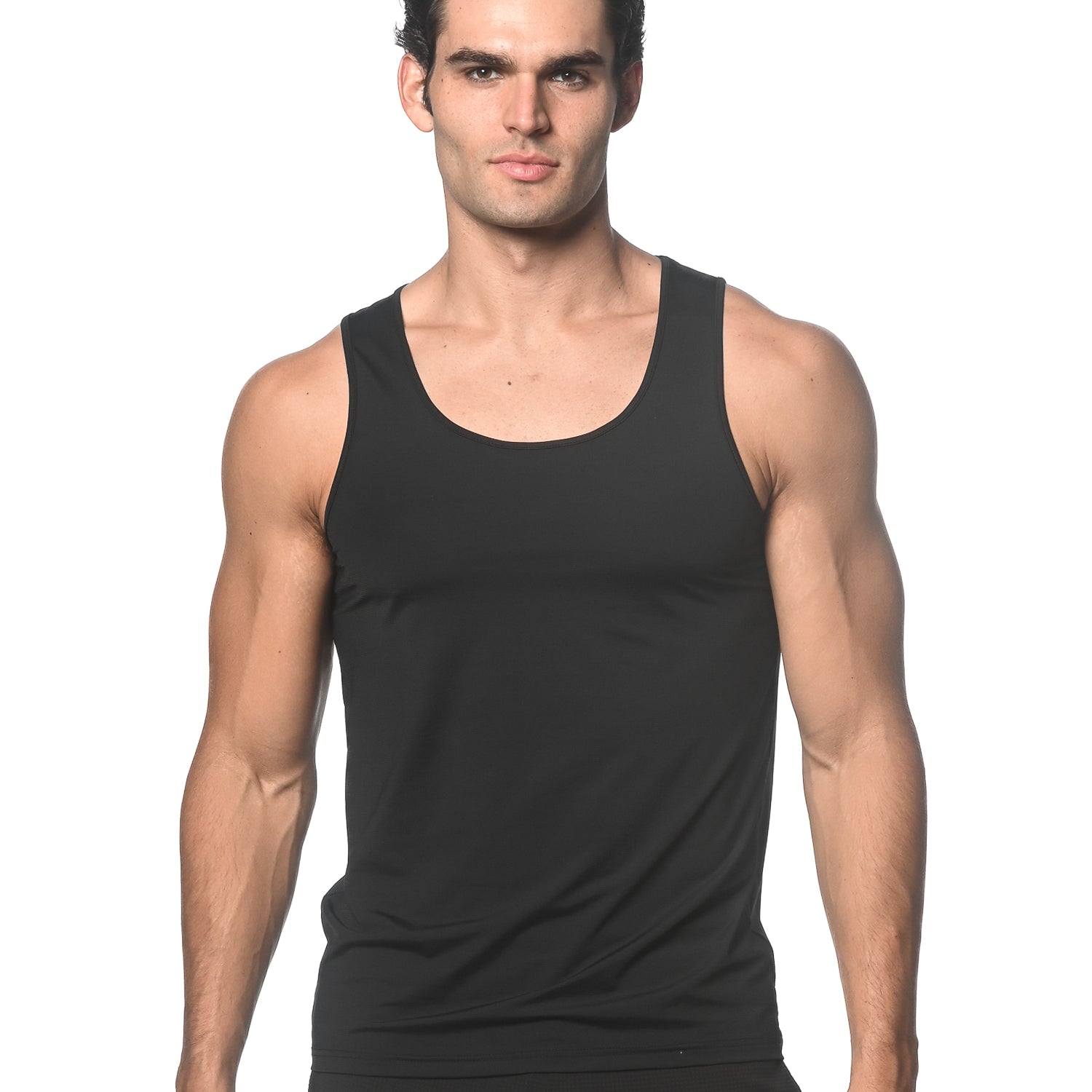 BLACK TEXTURED MESH PERFORMANCE TANK TOP ST-283