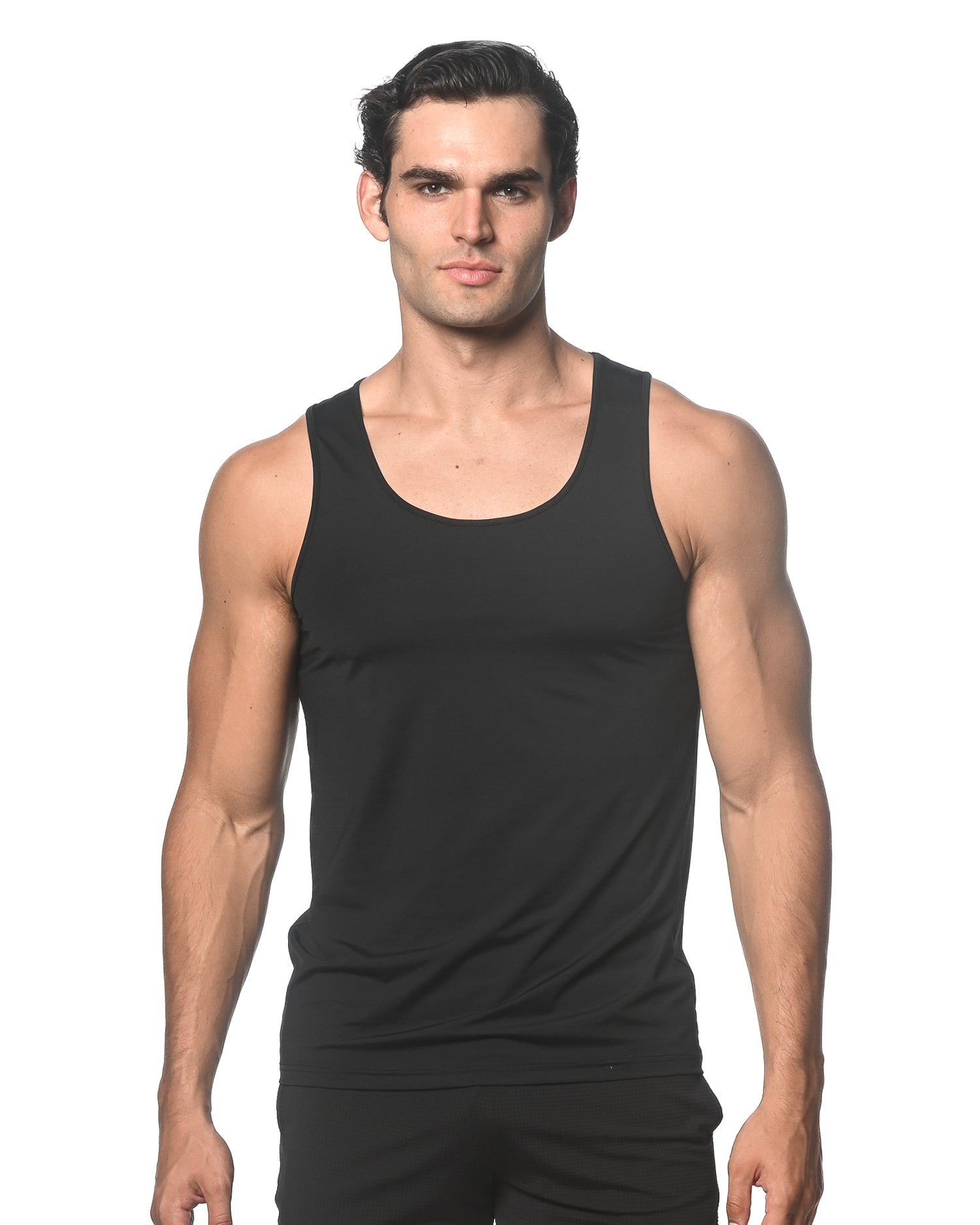 BLACK TEXTURED MESH PERFORMANCE TANK TOP ST-283