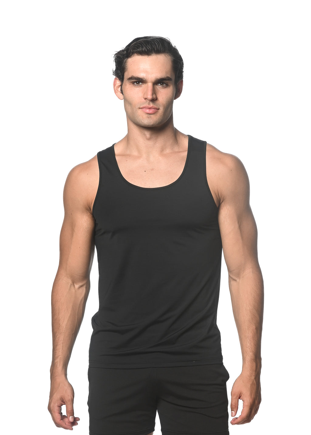 Black Textured Mesh Tank Top
