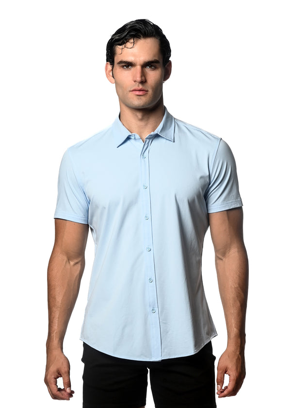 BLUE FOG SOLID COTTON STRETCH KNIT JERSEY SHORT SLEEVE SHIRT ST-963